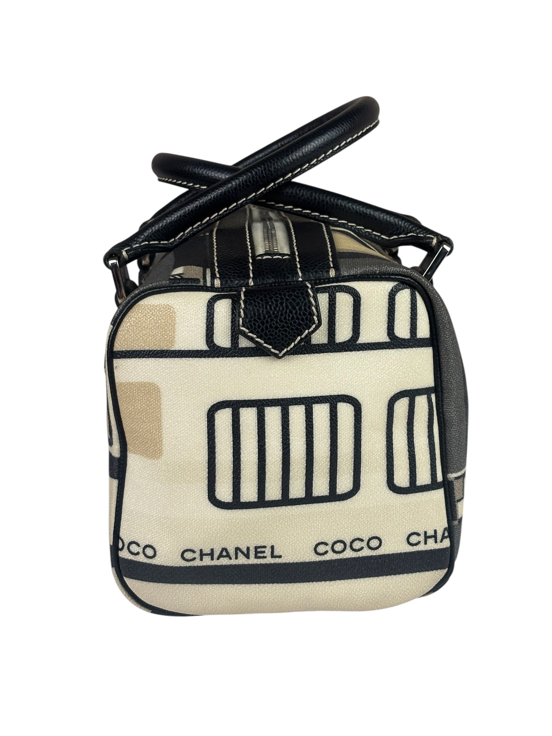 Chanel Cream Leather Coated Canvas Le Train Boston Bag 2006