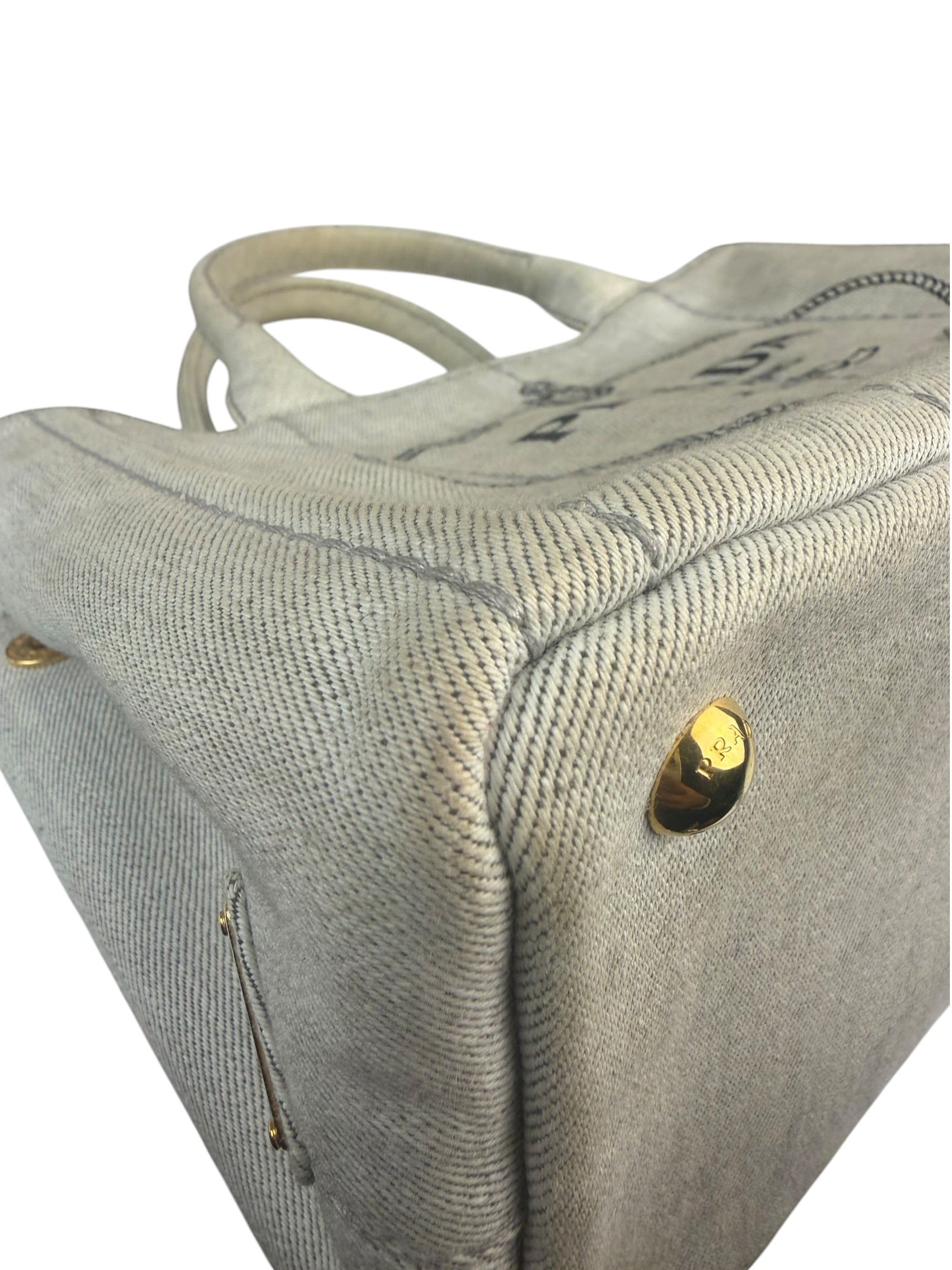 Prada Grey Denim Canapa Logo Tote