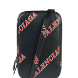 Balenciaga Black Leather Logo Print Phone/Card Holder