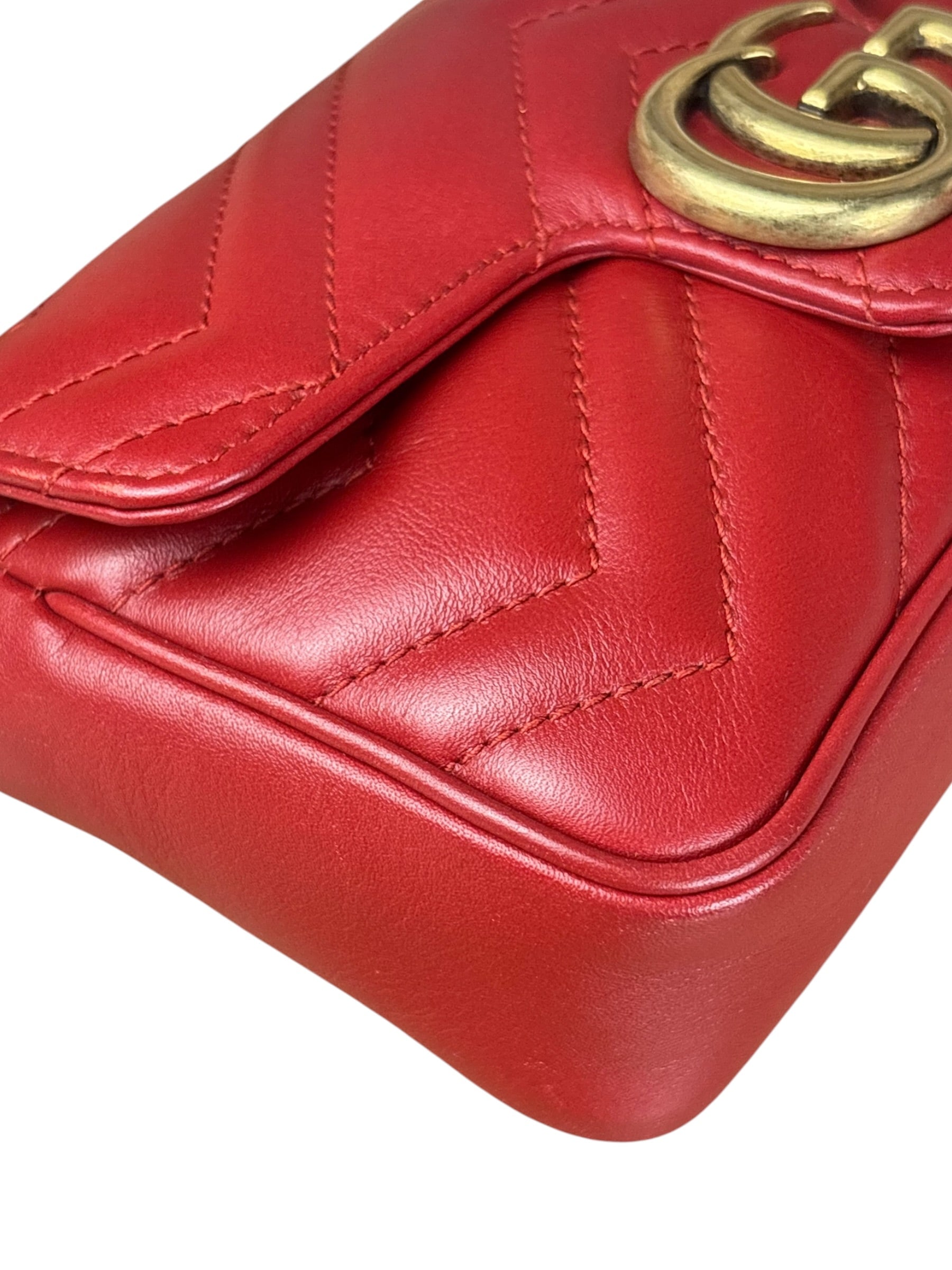 Gucci Red Chevron Quilted Matelasse Mini Leather Shoulder Bag