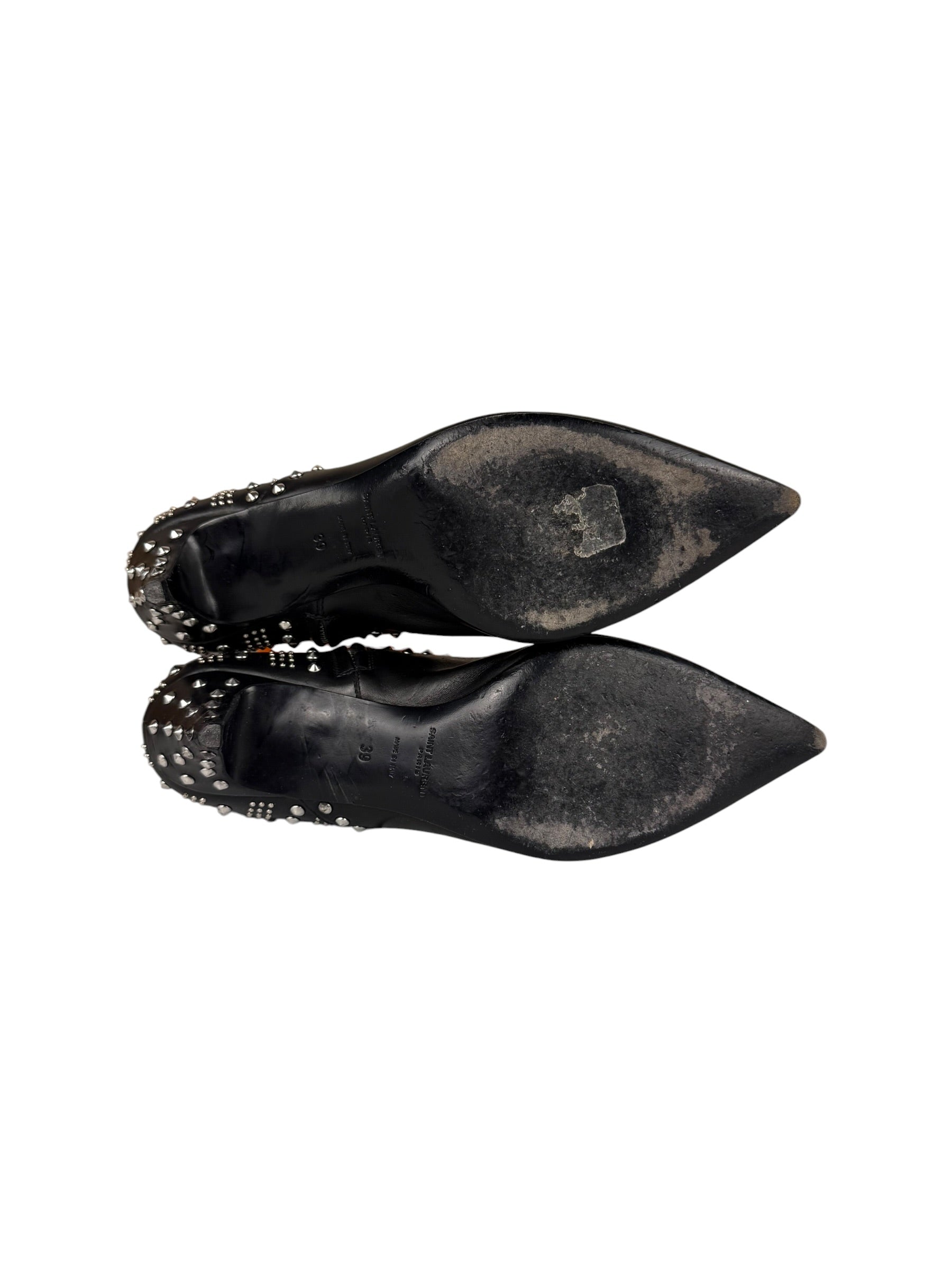 Saint Laurent Black Leather Studded Ankle Boots
