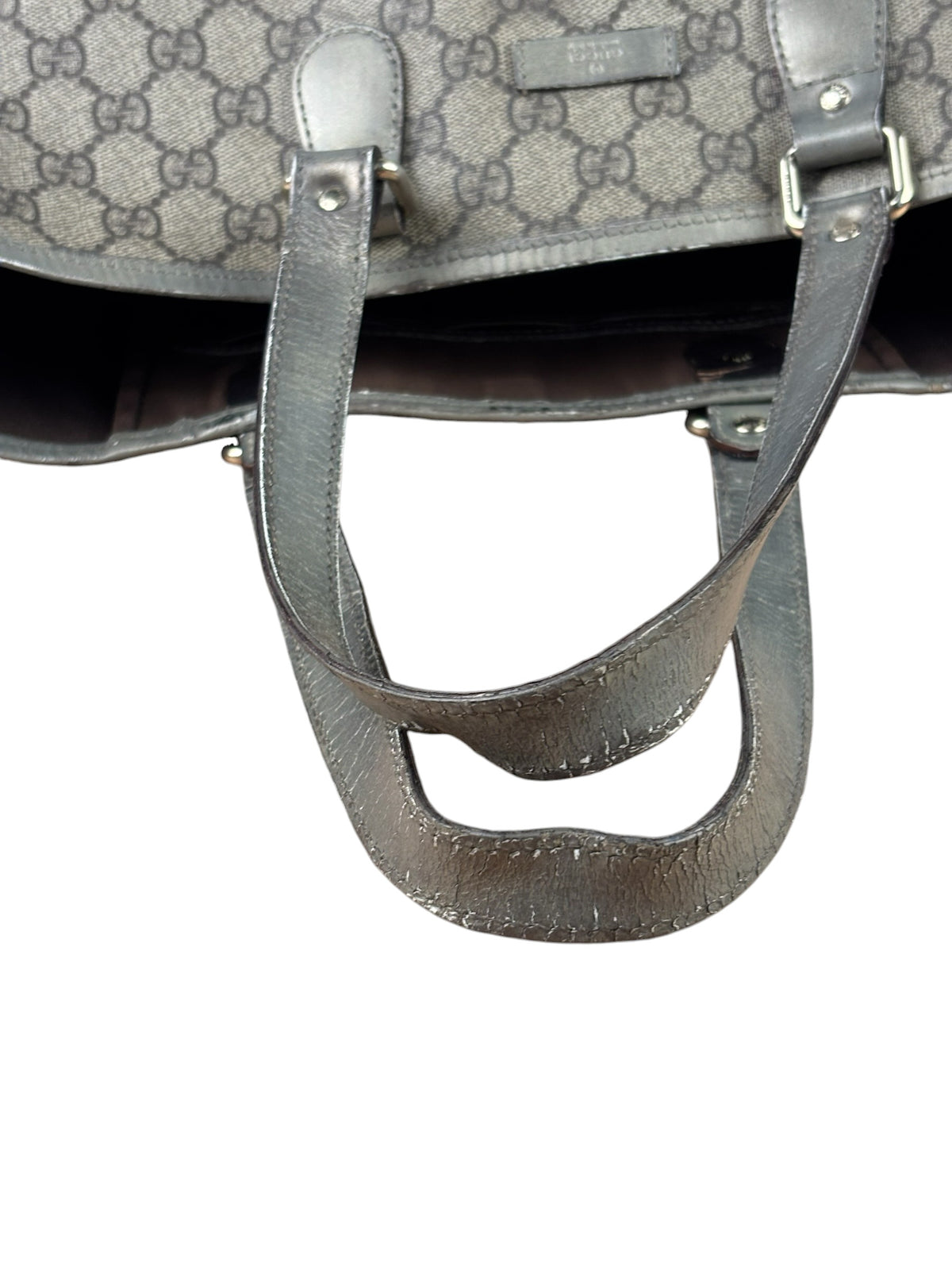 Gucci Beige/Grey Leather Canvas GG Joy Tote Bag