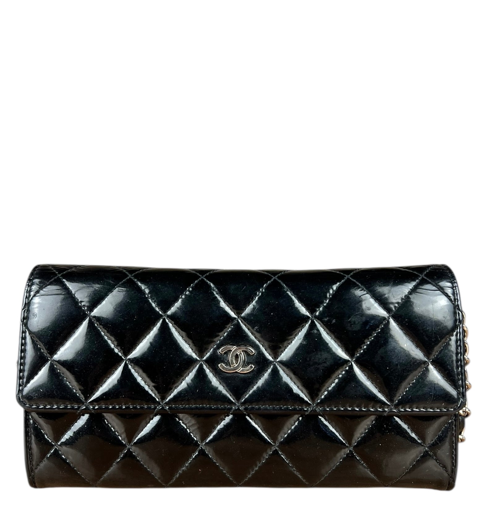 Chanel Black Patent Leather Wallet on Chain 2014