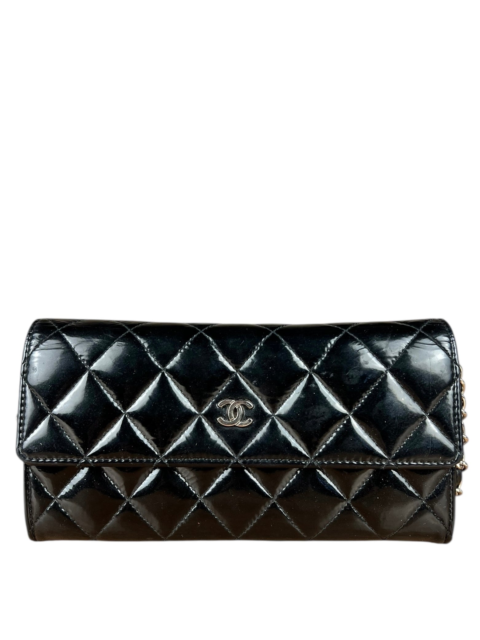 Chanel Black Patent Leather Wallet on Chain 2014