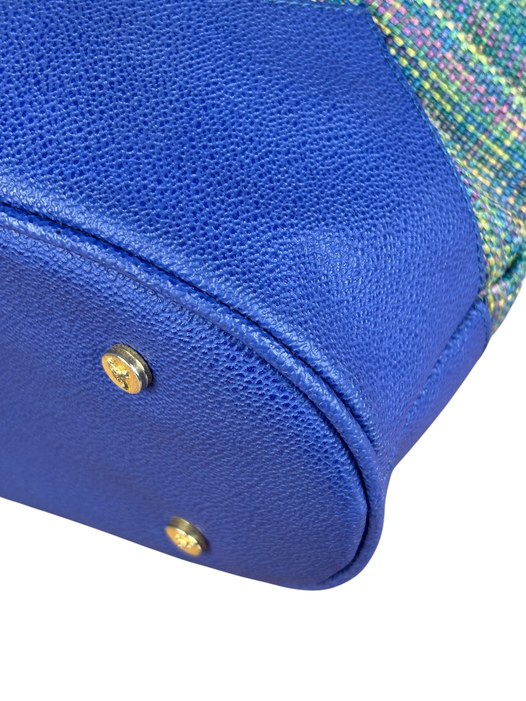 Vivienne Westwood Blue/Green Woven Plaid Saturn Shoulder Bag