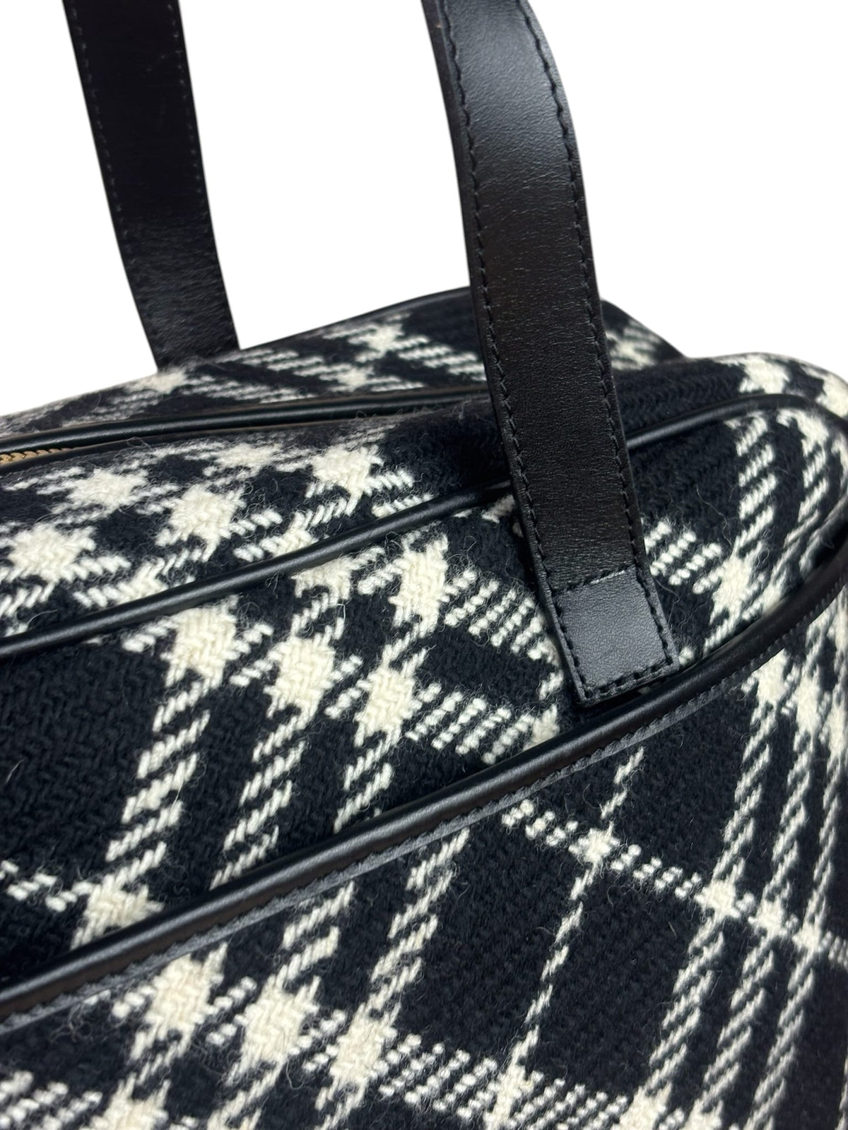 Burberry Black/White Leather Trim/Tweed Boston Bag