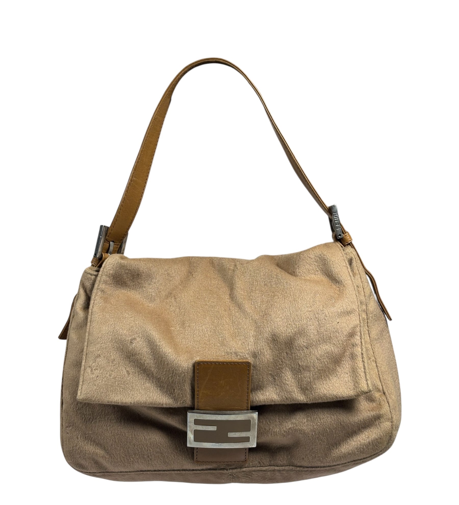 Fendi Brown Leather Trim/Wool Mamma Baguette