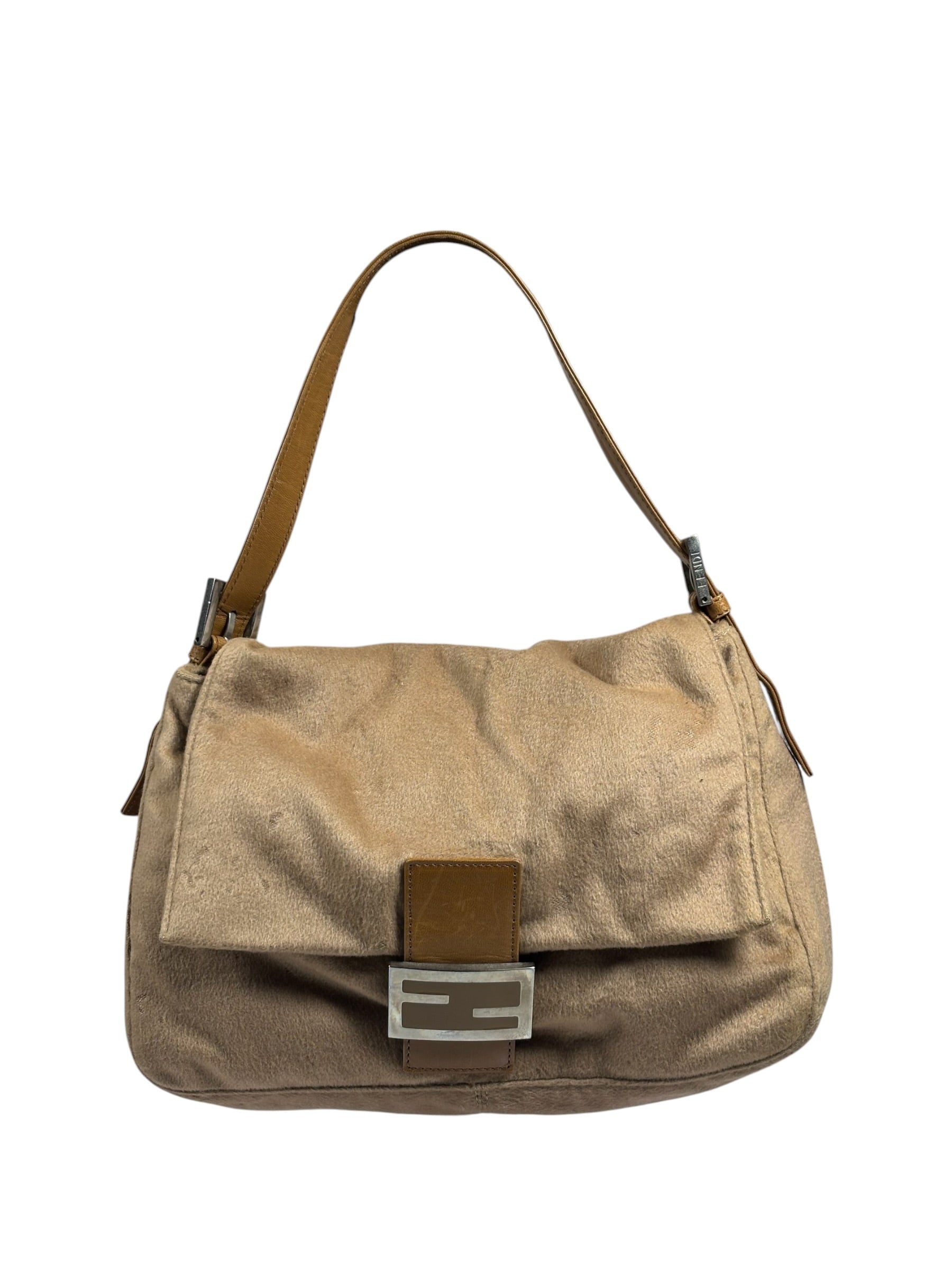 Fendi Brown Leather Trim/Wool Mamma Baguette