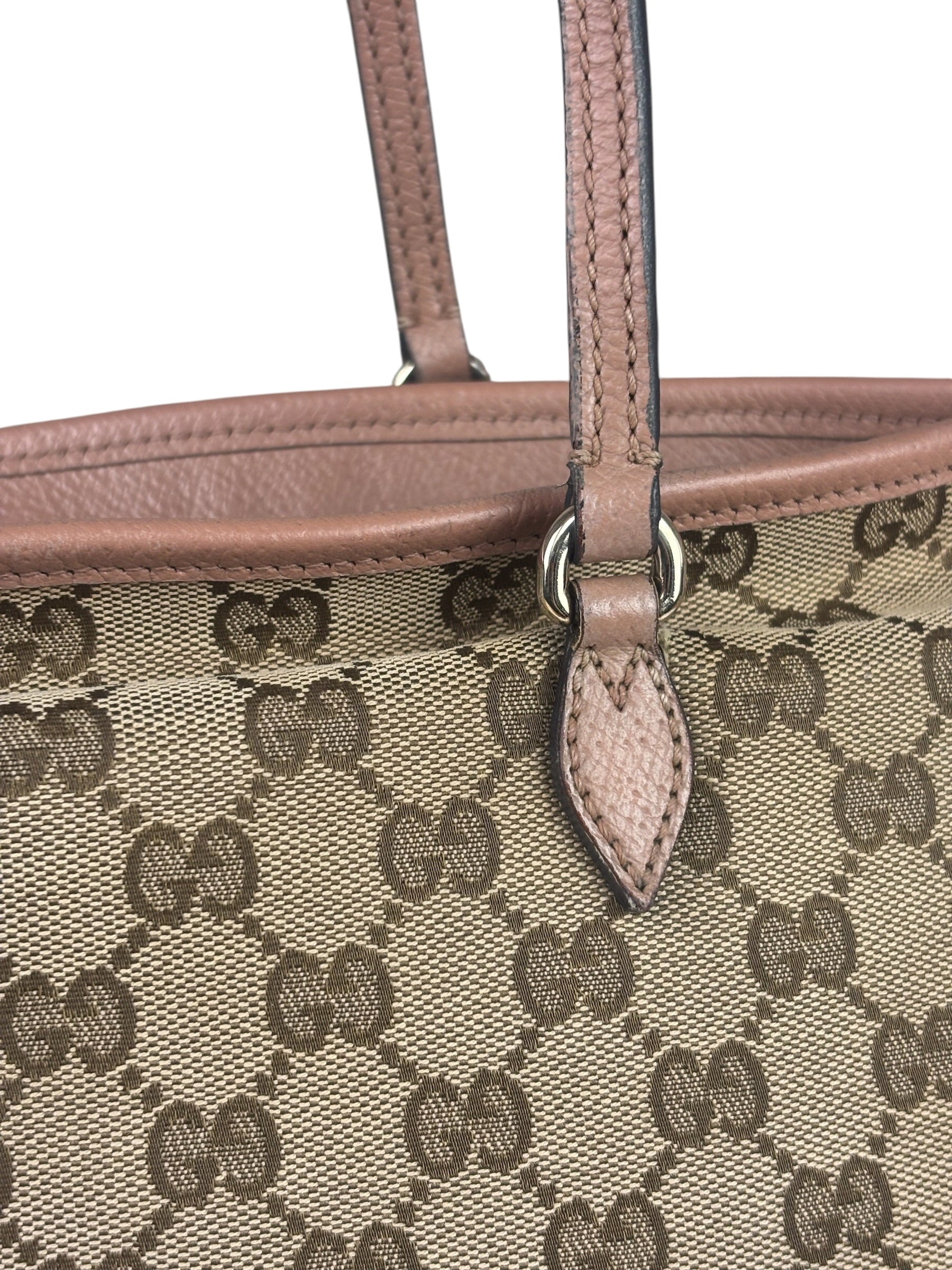 Gucci Beige/Pink Leather Trim Bree Shoulder Bag