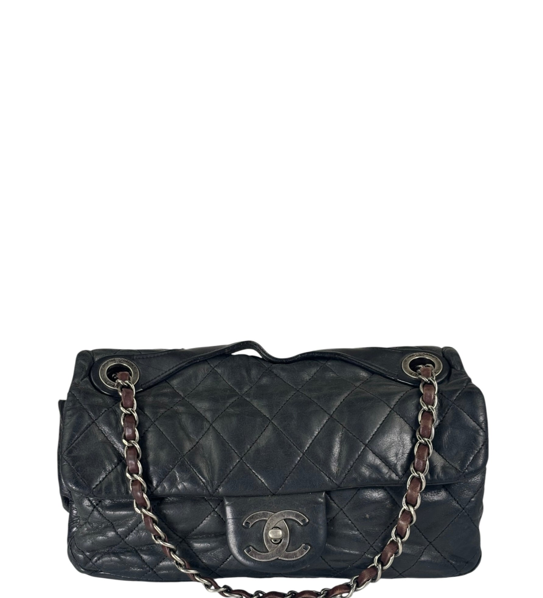 Chanel Black/Grey Quilted Calfskin Matelassè Iridescent Flap Bag 2009