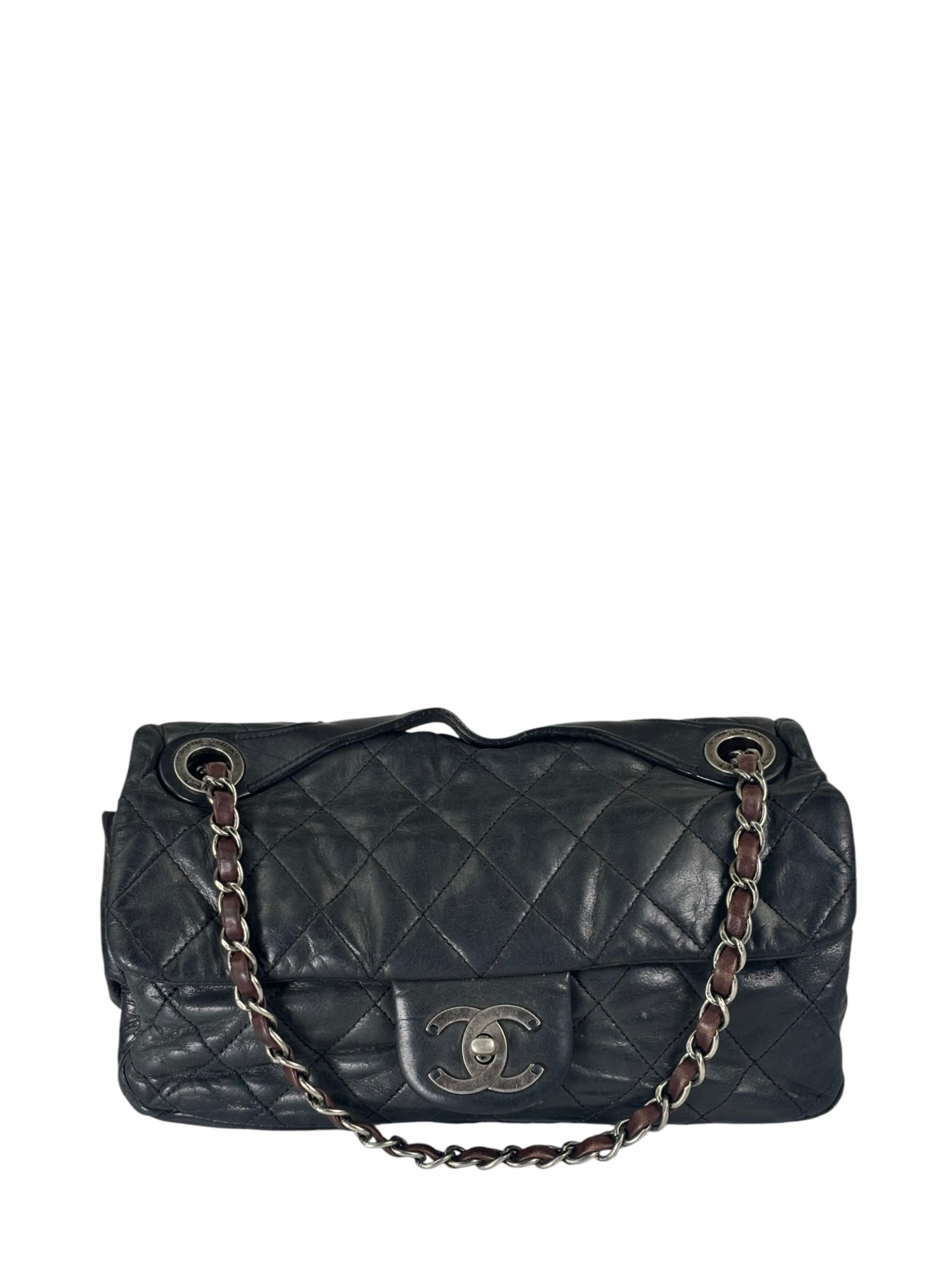 Chanel Black/Grey Quilted Calfskin Matelassè Iridescent Flap Bag 2009