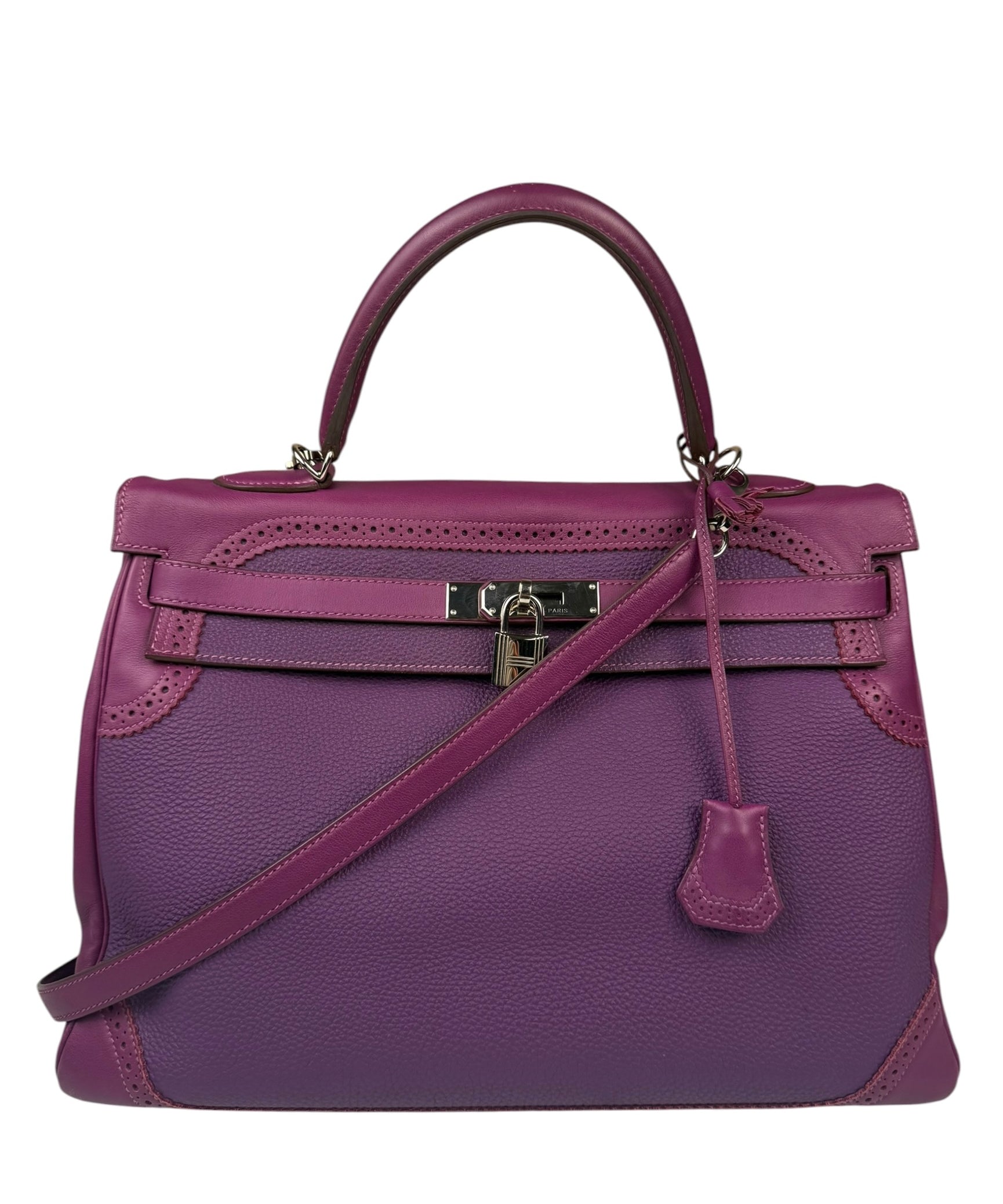 Hermes Kelly 35 Purple Ghillies Swift Togo Leather Handbag 2015