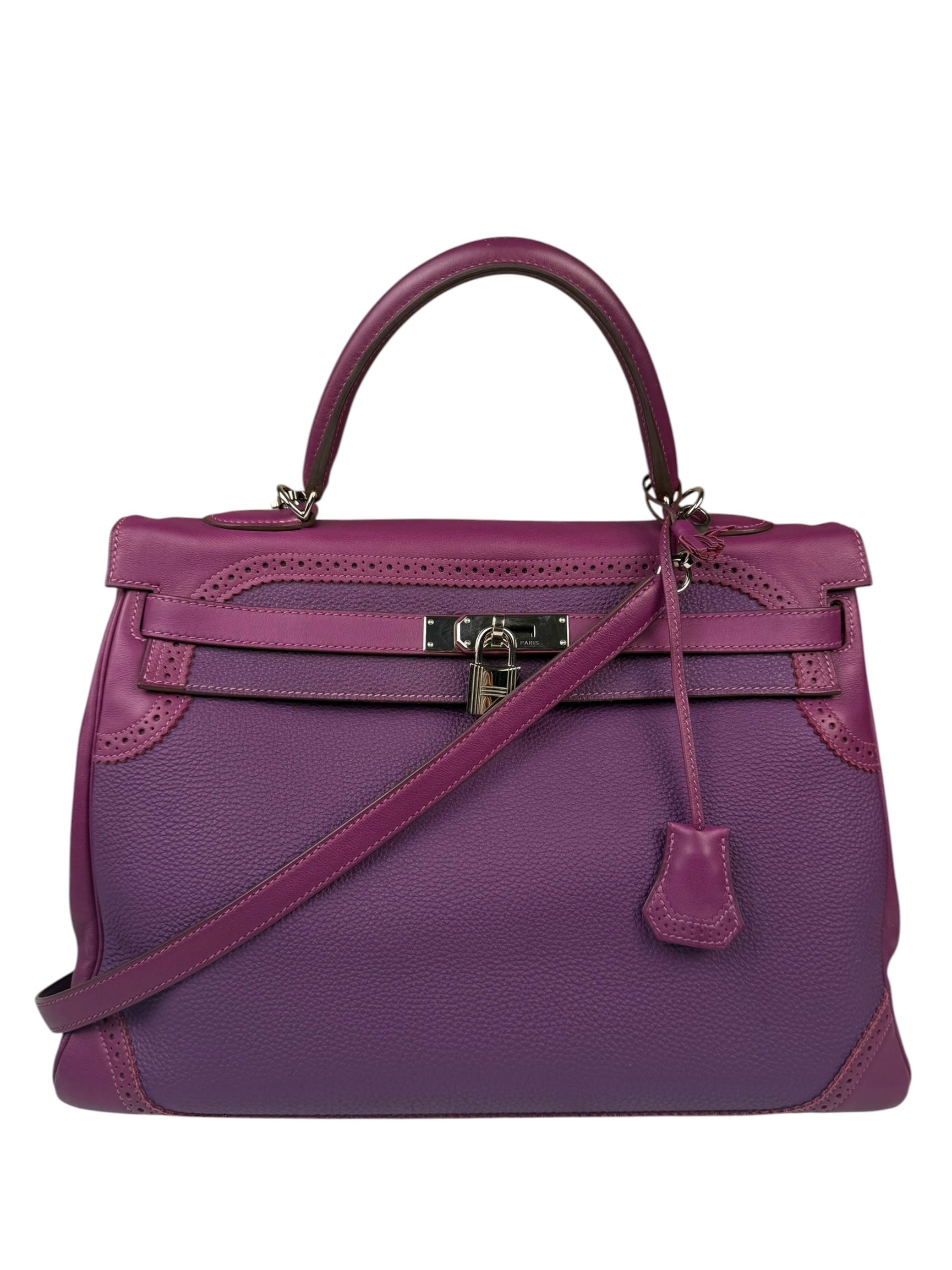 Hermes Kelly 35 Purple Ghillies Swift Togo Leather Handbag 2015