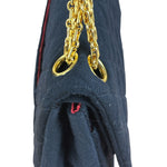 Chanel Navy Blue Cotton Jersey Classic Double Flap Shoulder Bag