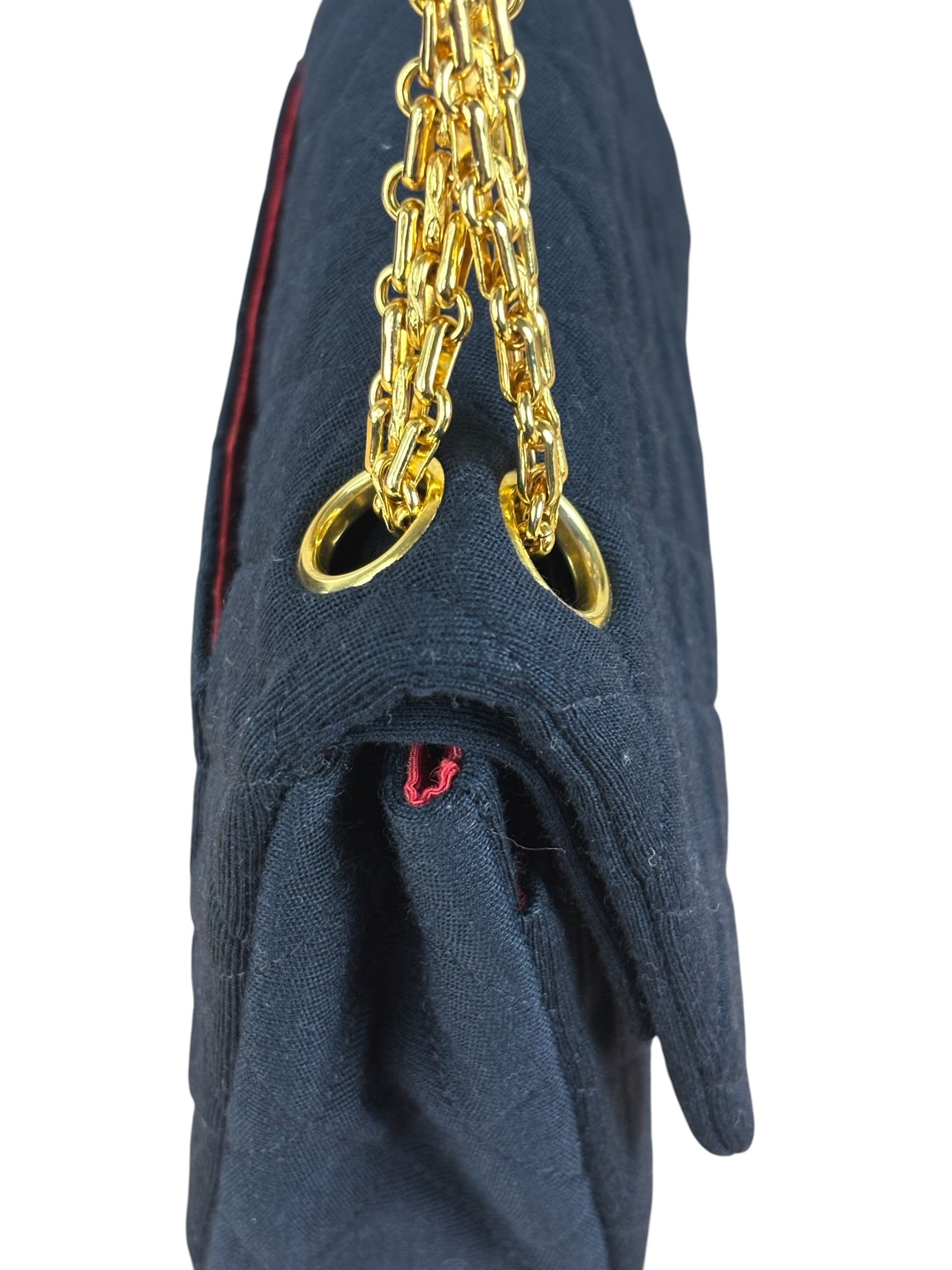 Chanel Navy Blue Cotton Jersey Classic Double Flap Shoulder Bag