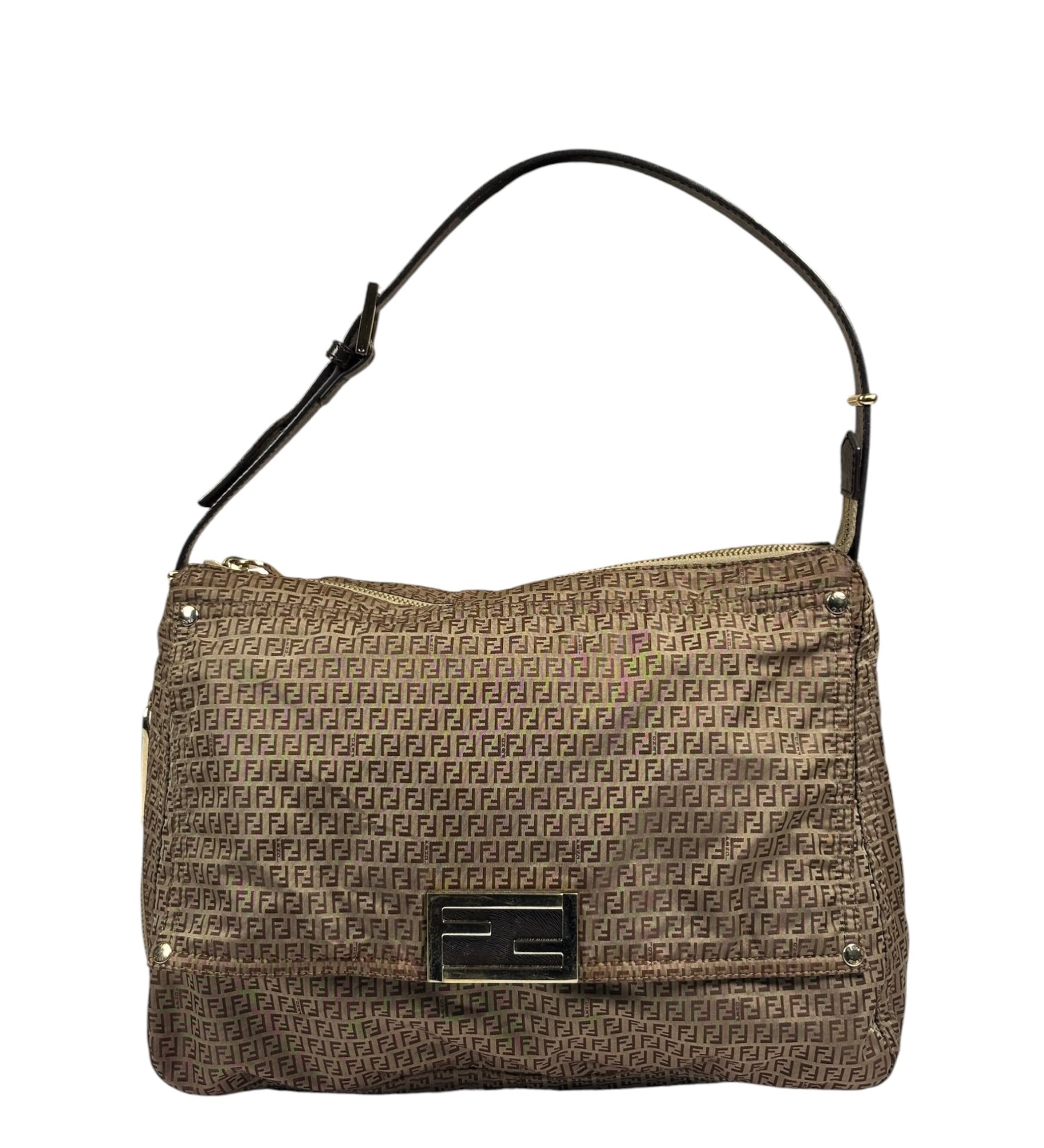 Fendi Brown Leather Trim Zucca Mamma Forever Baguette