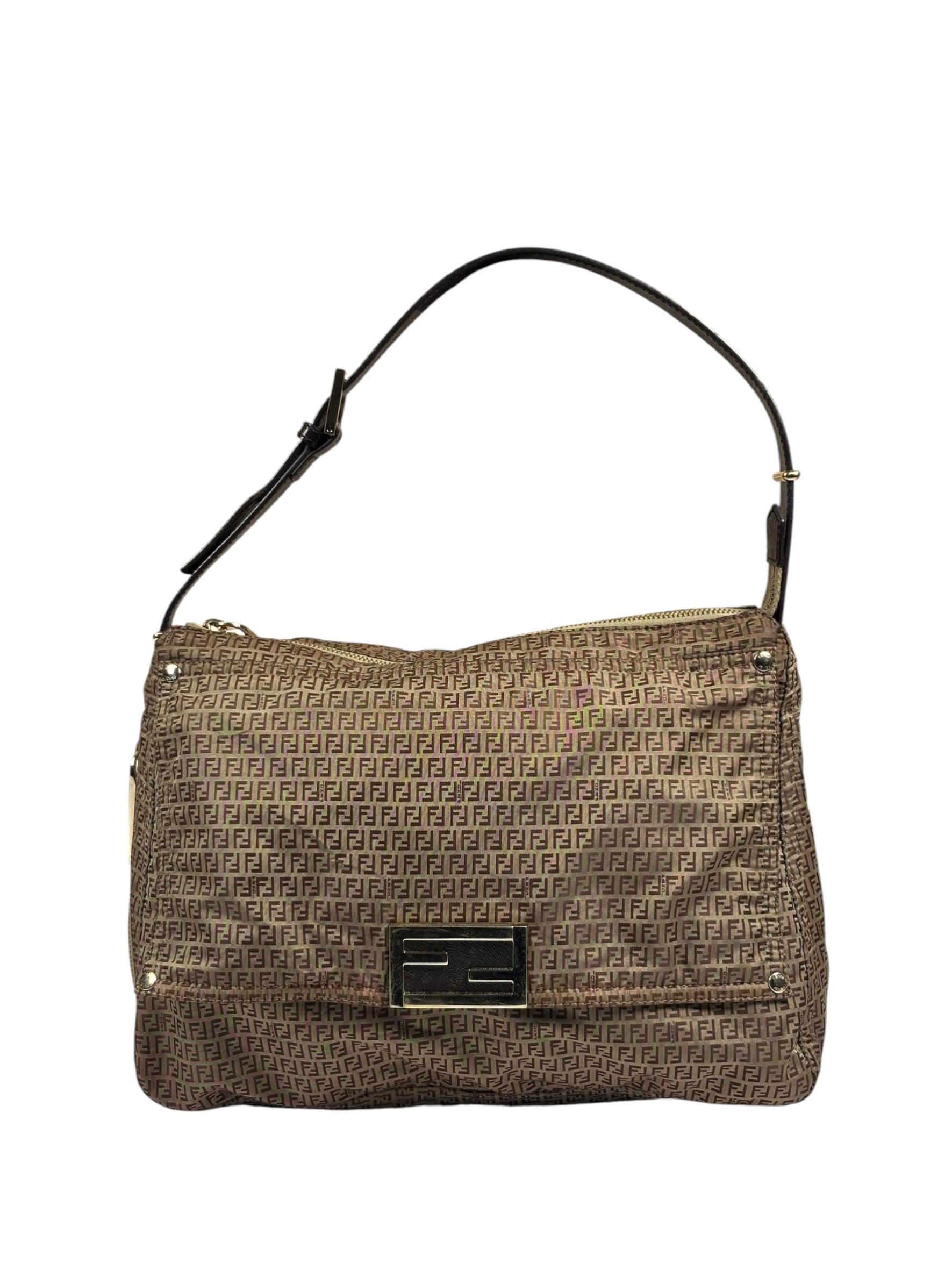 Fendi Brown Leather Trim Zucca Mamma Forever Baguette