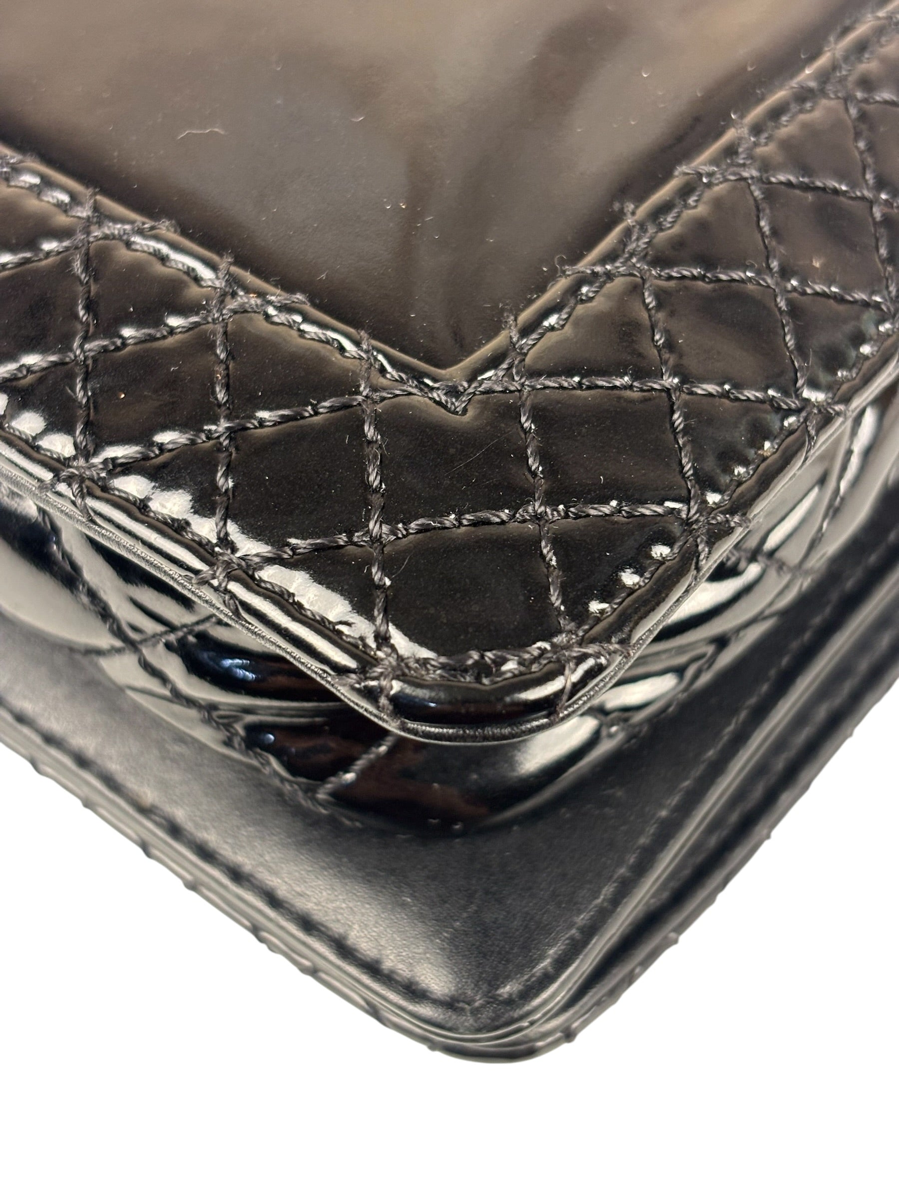 Chanel Black Patent Leather Boy Wallet on Chain Bag 2014