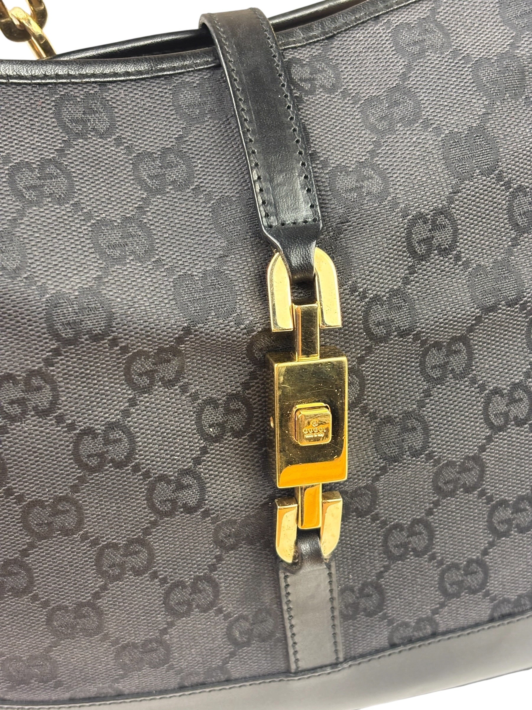 Gucci Black/Grey Leather Trim Jackie Hobo Bag