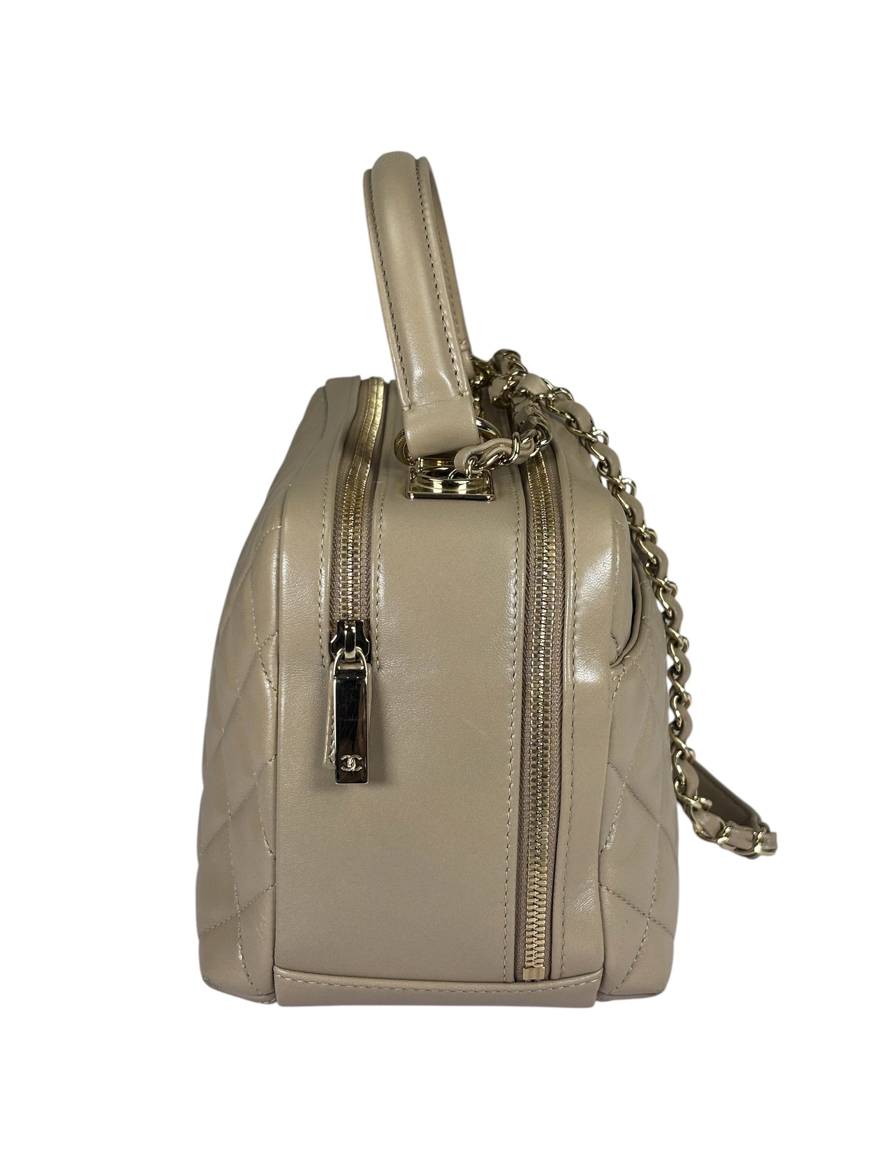 Chanel Beige Quilted Lambskin CC Trendy Bowling Bag 2017