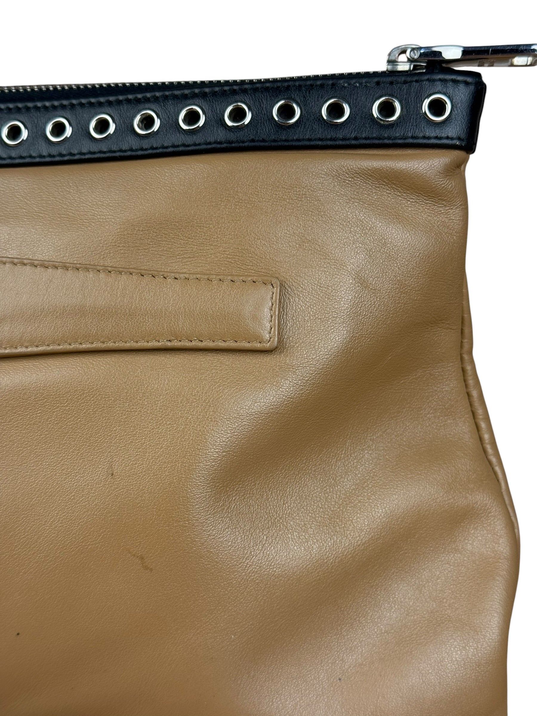 Prada Vintage Camel Leather Embroidery Clutch