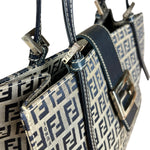 Fendi FF Buckle Navy Zucca Tote Handbag