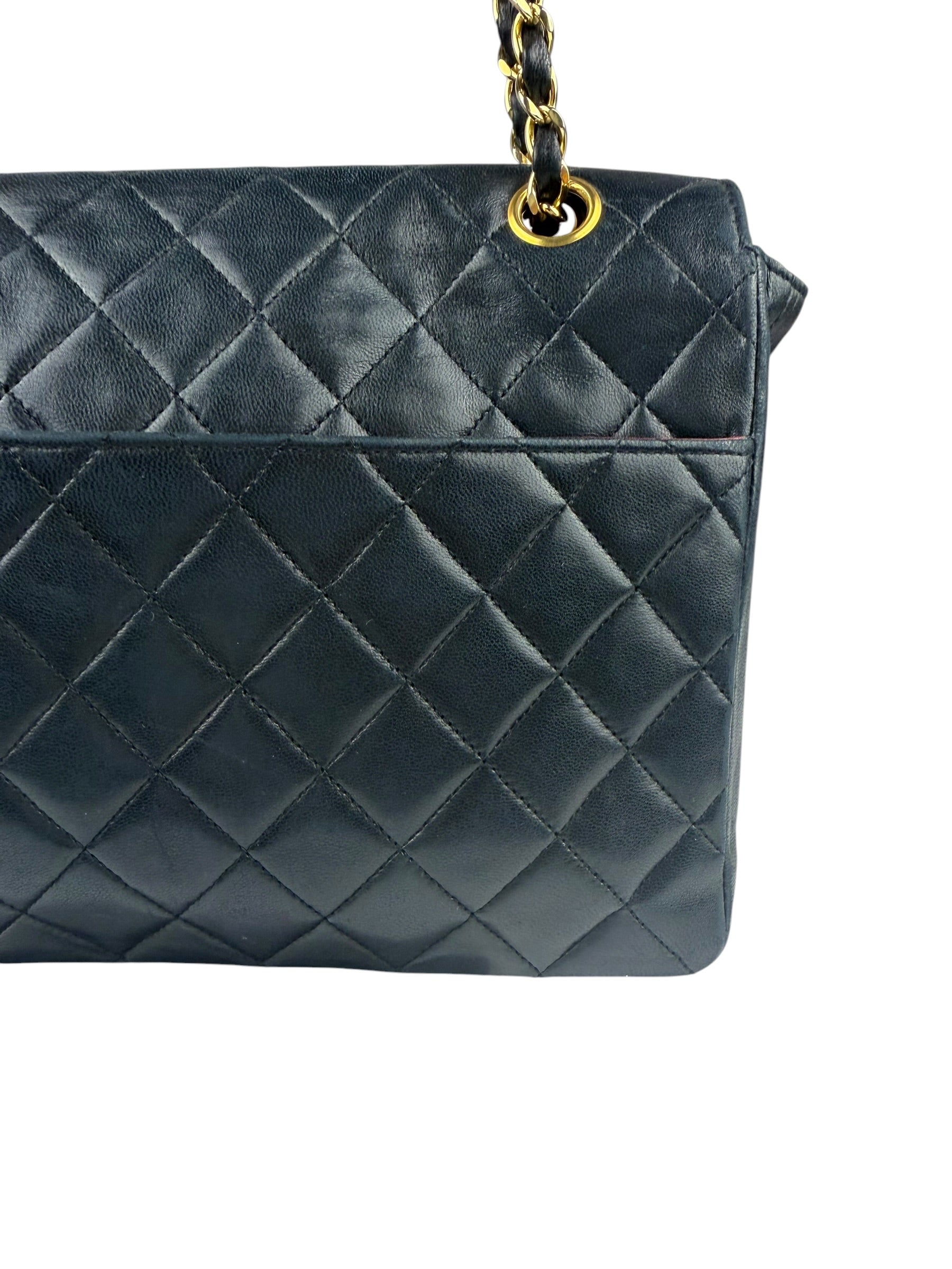 Chanel Black Quilted Lambskin Half Moon Flap 1989
