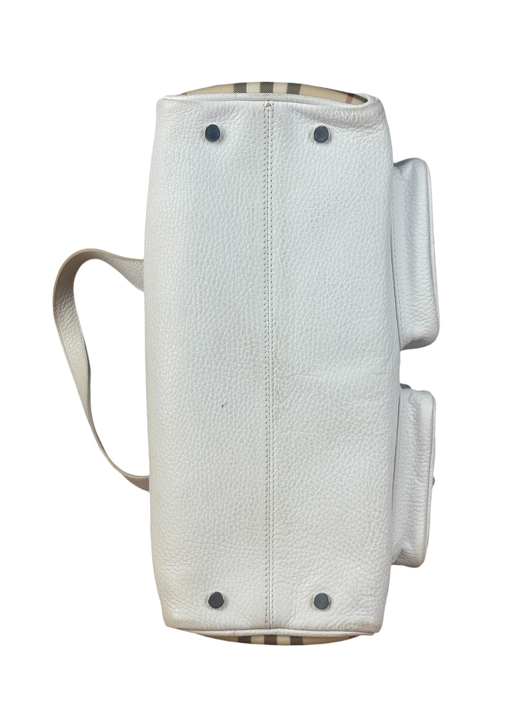 Burberry White Pebbled Leather Shoulder Bag