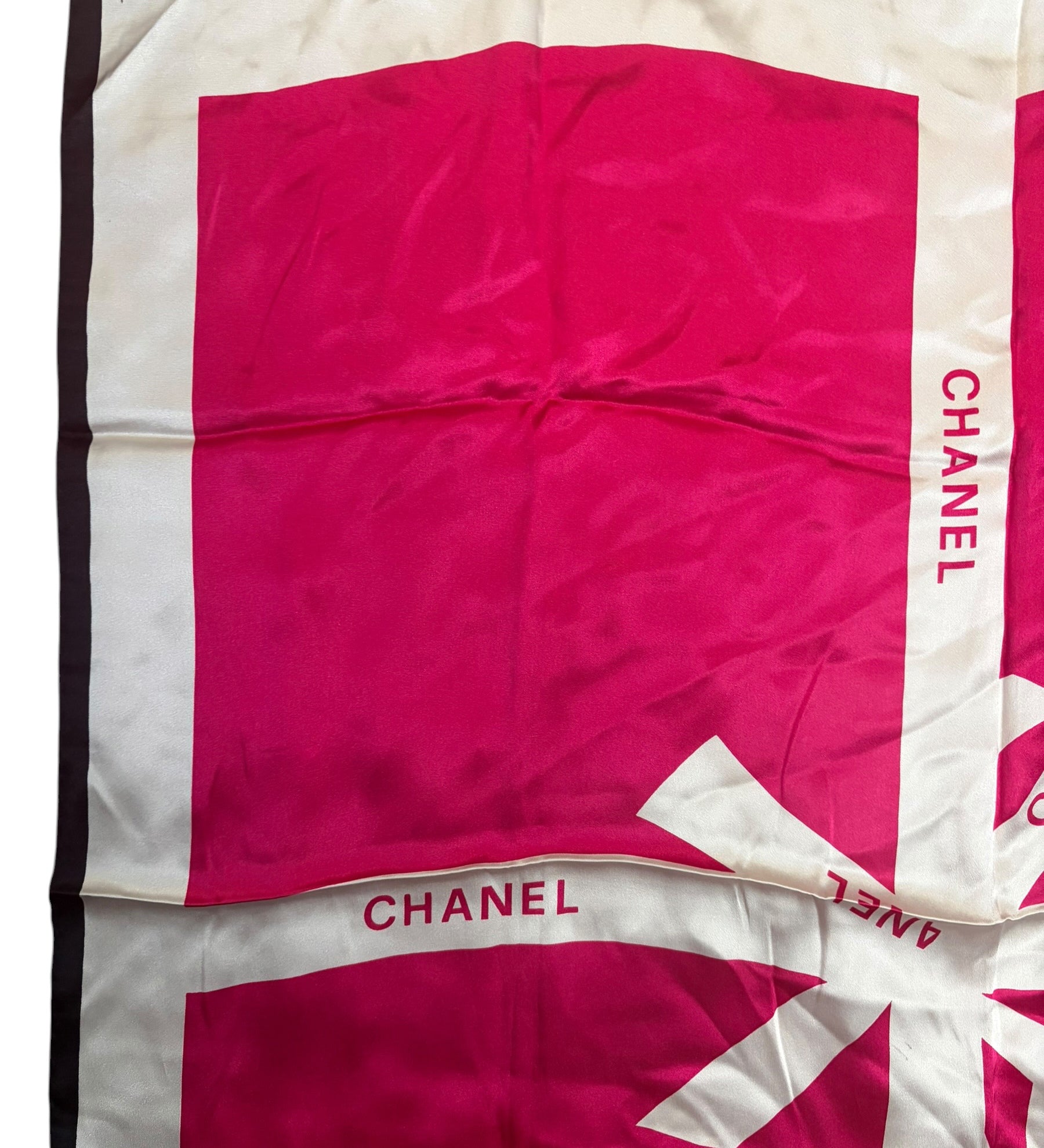 Chanel Pink/White Ribbon Silk Scarf