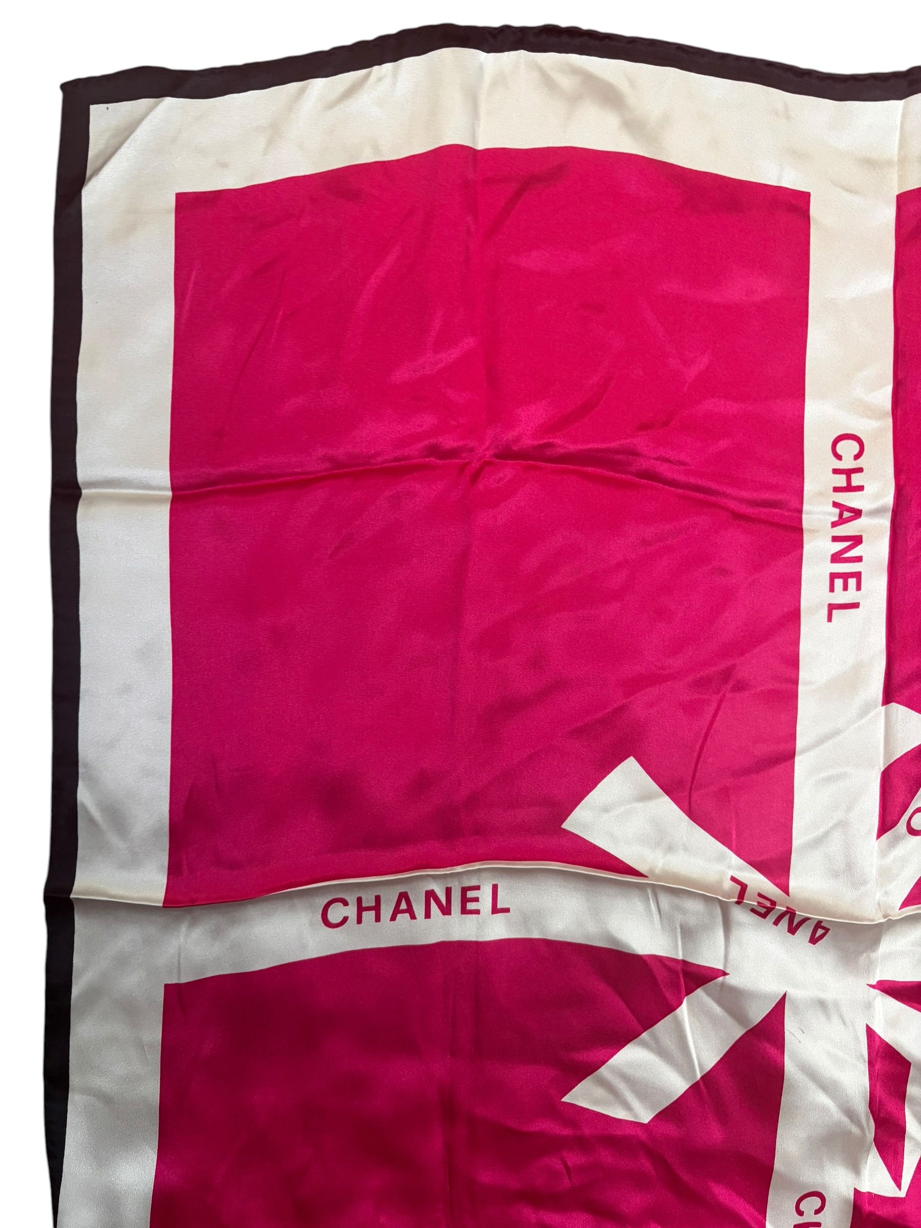 Chanel Pink/White Ribbon Silk Scarf