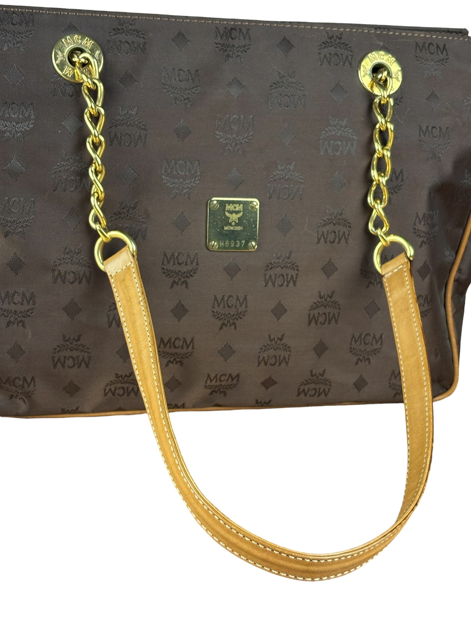 MCM Brown Nylon/Leather Visetos Monogram Shoulder/Tote Bag