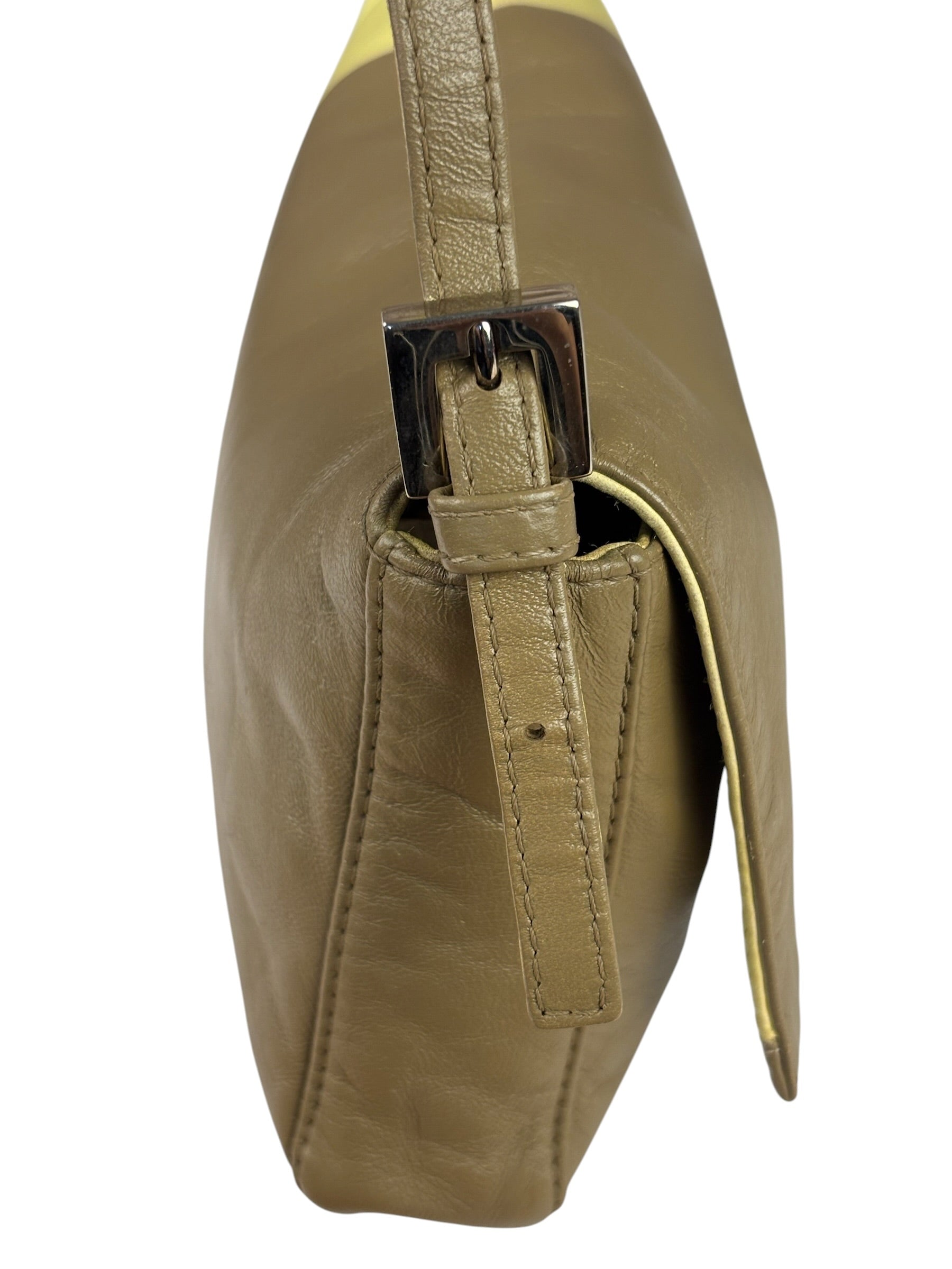 Fendi Camel Tan/Lime Yellow Leather Flap Pochette