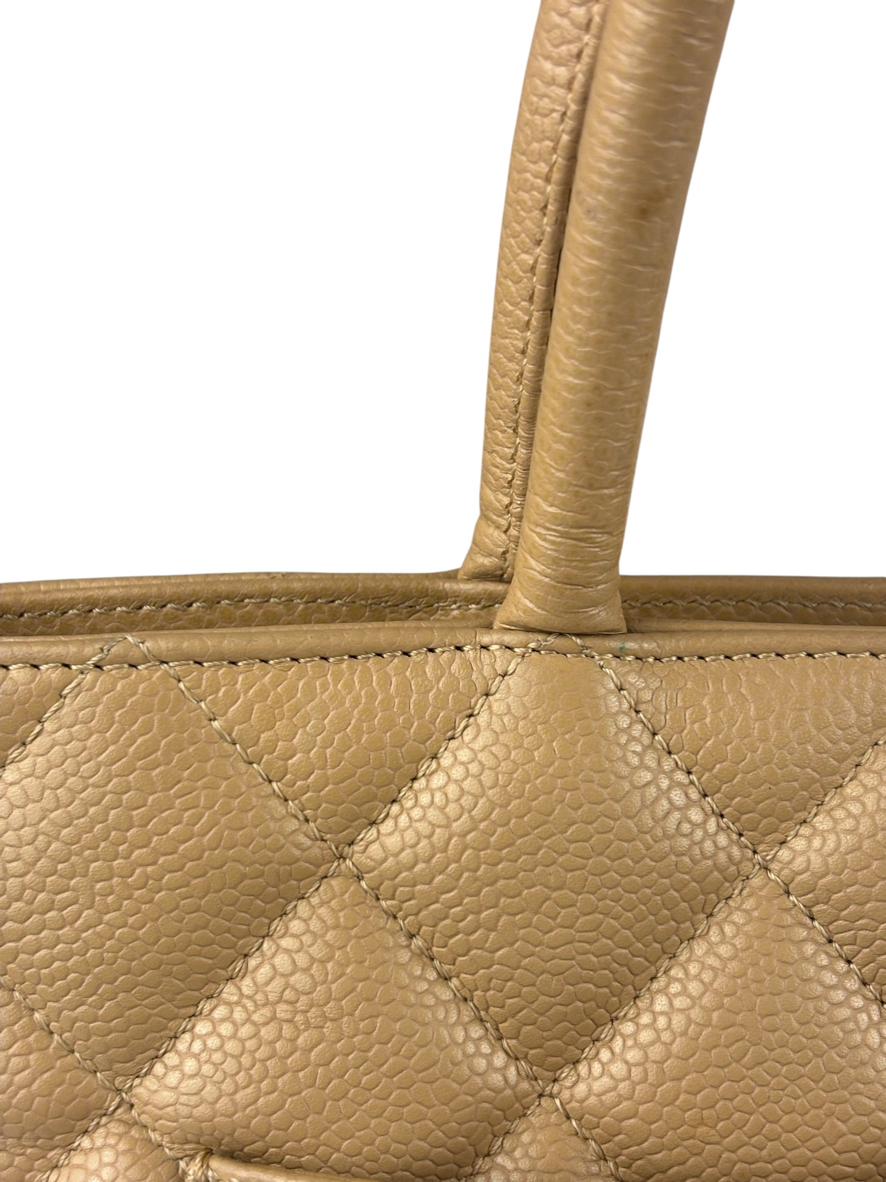 Chanel Vintage Beige Leather Diamond Quilted Medallion Tote Bag 2002