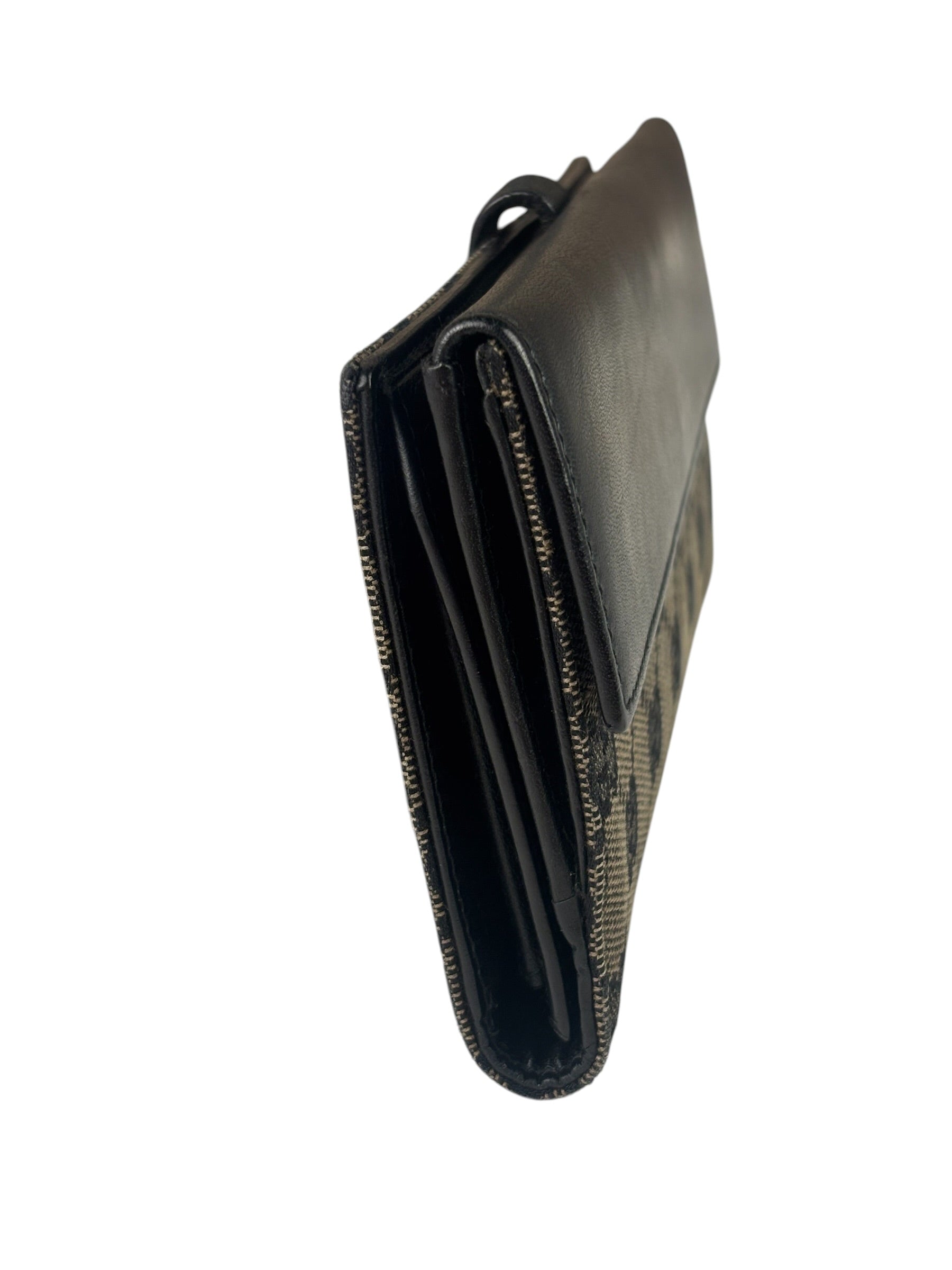 Gucci Black Leather Trim GG Flap Long Wallet
