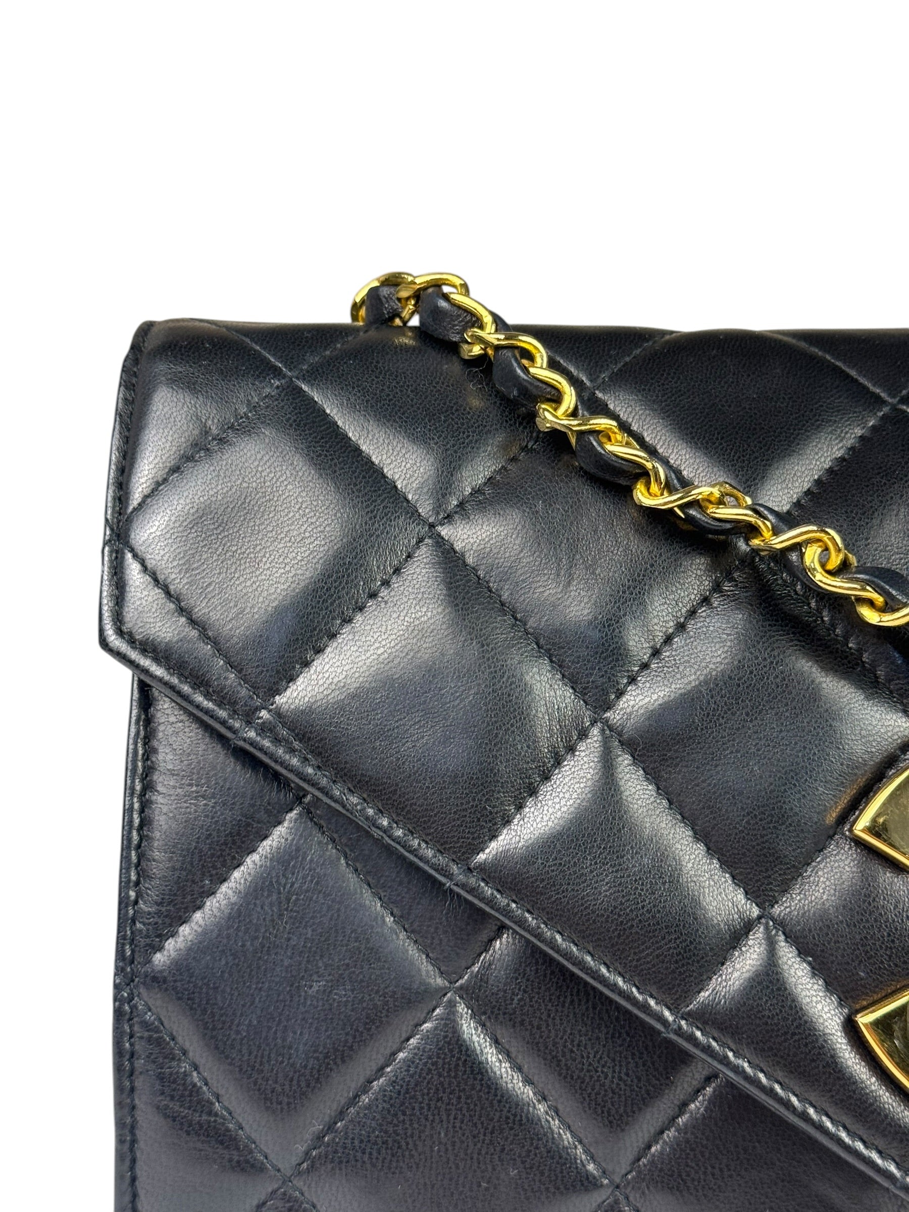 Chanel Black Quilted Leather Envelope Flap Bag Early 90's