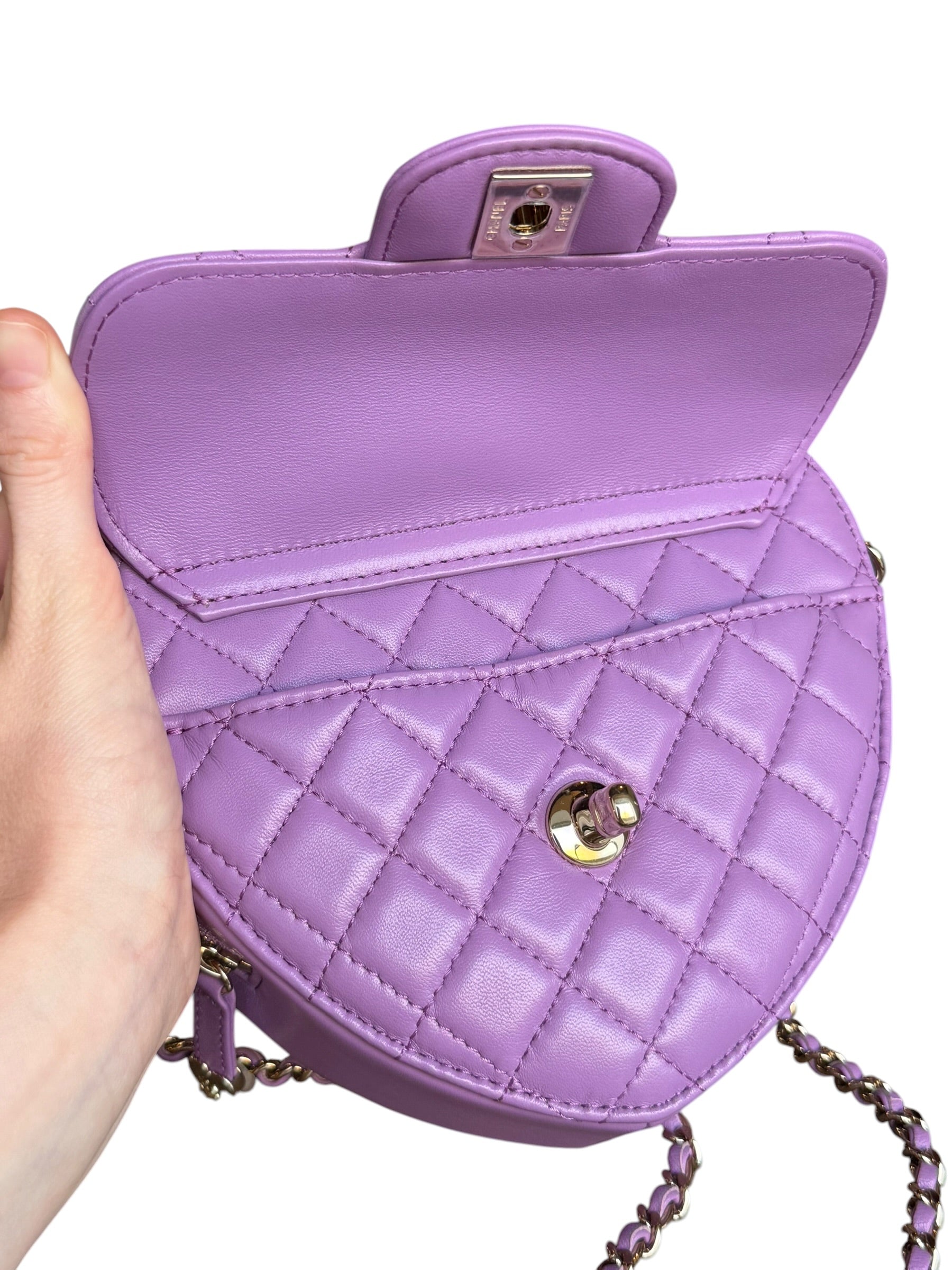 Chanel CC In Love Purple Quilted Leather Heart Bag 2022