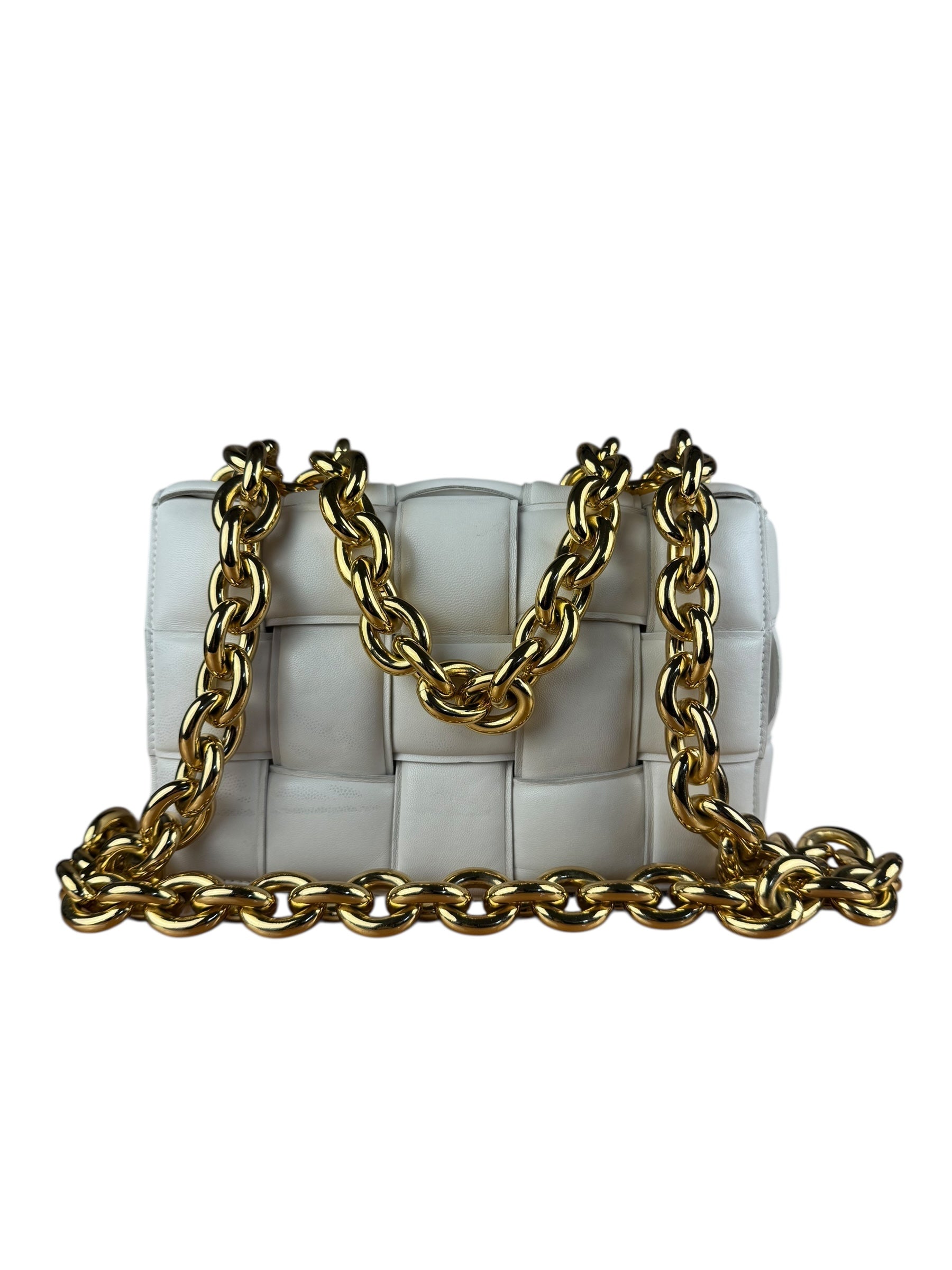 Bottega Veneta White Leather Padded Cassette Chain Bag