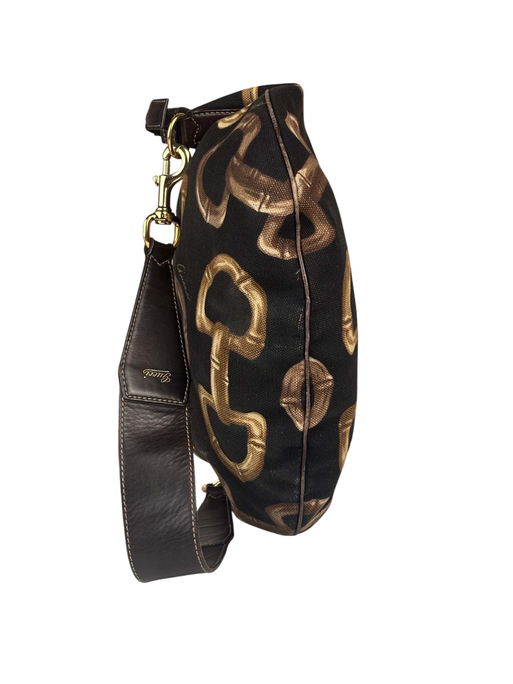 Gucci Black/Brown Leather Trim Half-Moon Hobo Bag