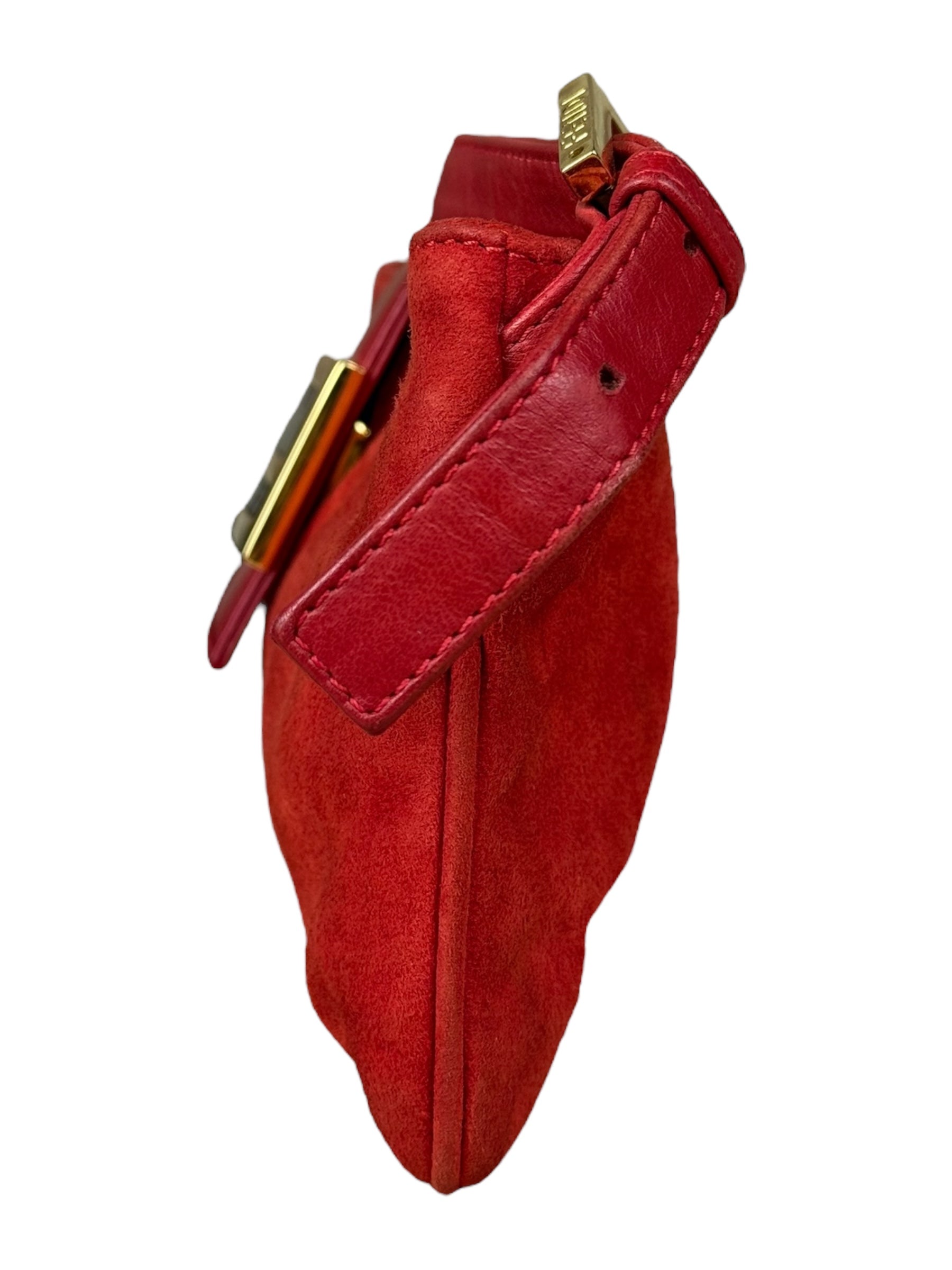 Fendi Red Suede Baguette Crossbody Bag