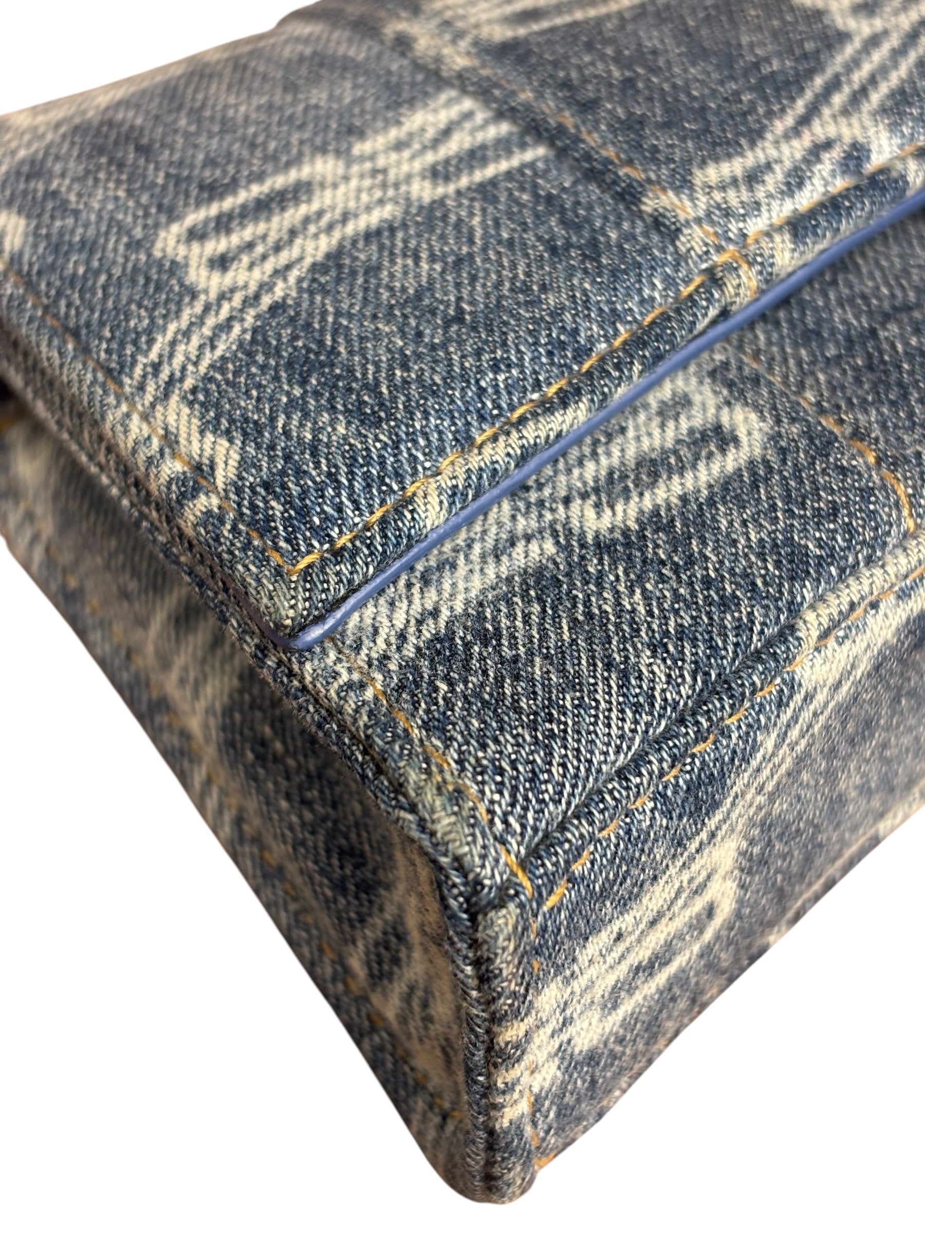 Balenciaga Blue Denim Hourglass Monogram Wallet On Chain