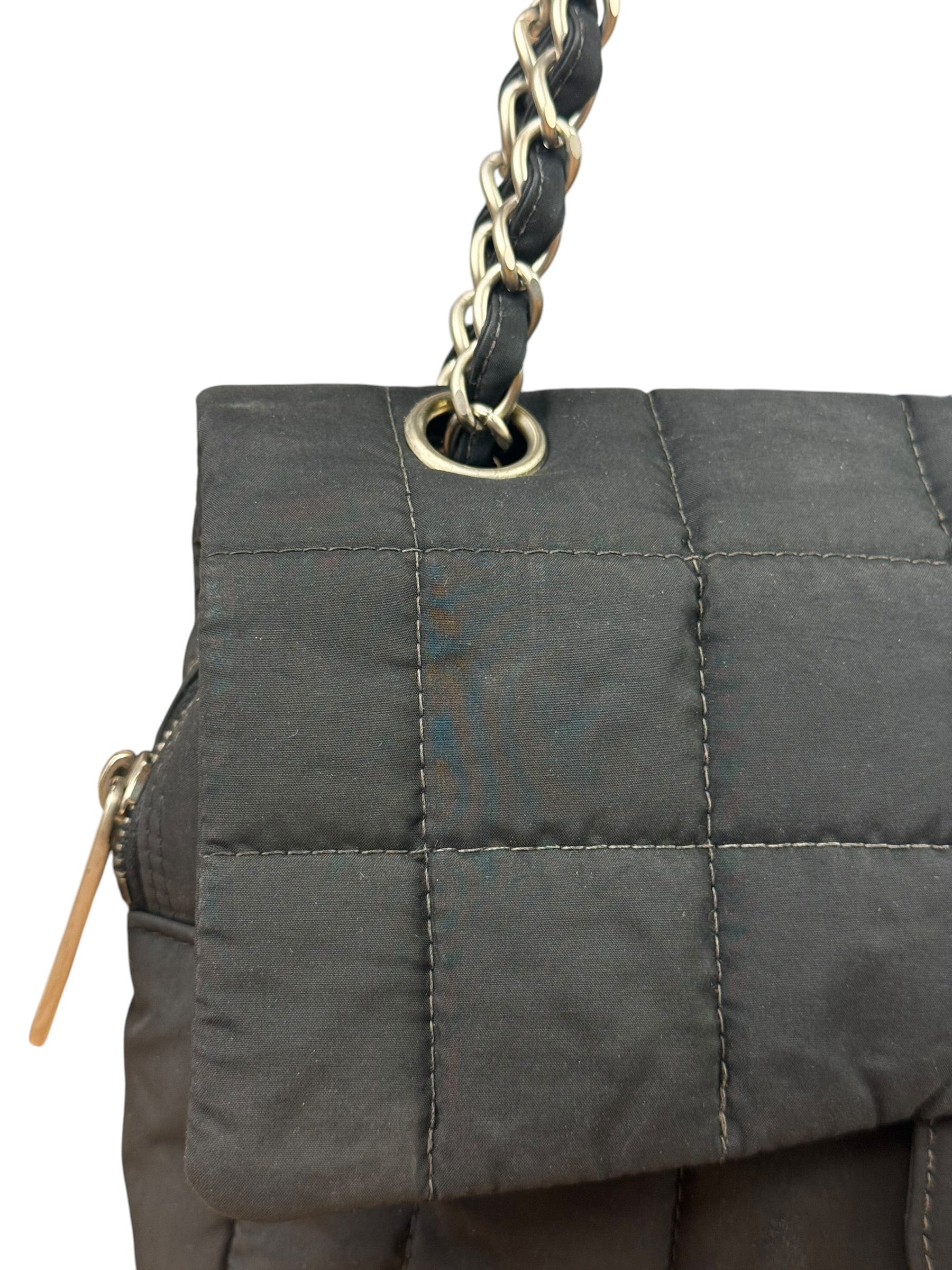 Chanel Black Nylon Chocolate Bar Chain Flap Bag 2002