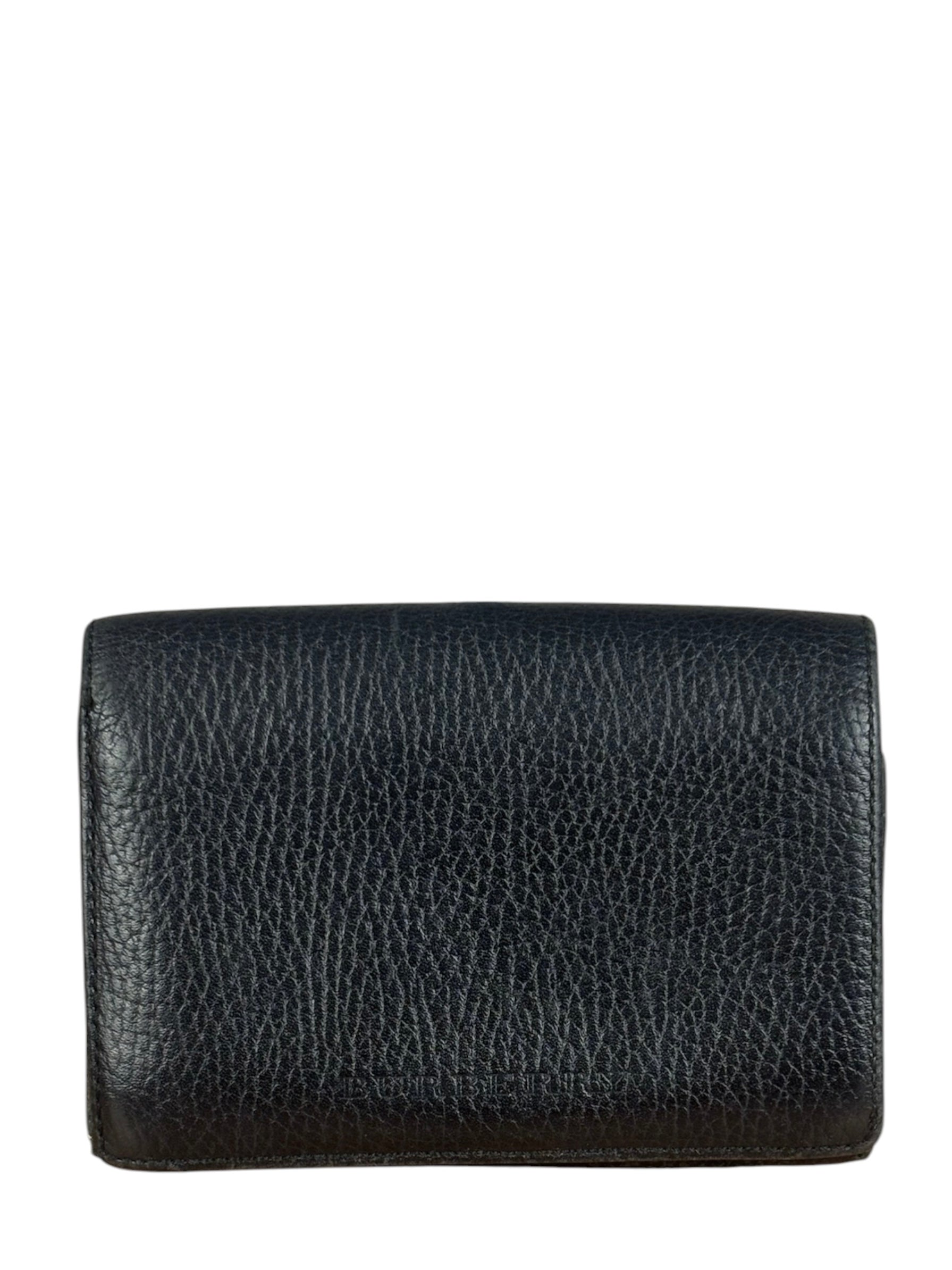 Burberry Black Leather Pebbled Folding Coin/Card Holder