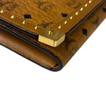 MCM Brown Leather Monogram Studded Long Wallet On Chain