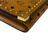 MCM Brown Leather Monogram Studded Long Wallet On Chain