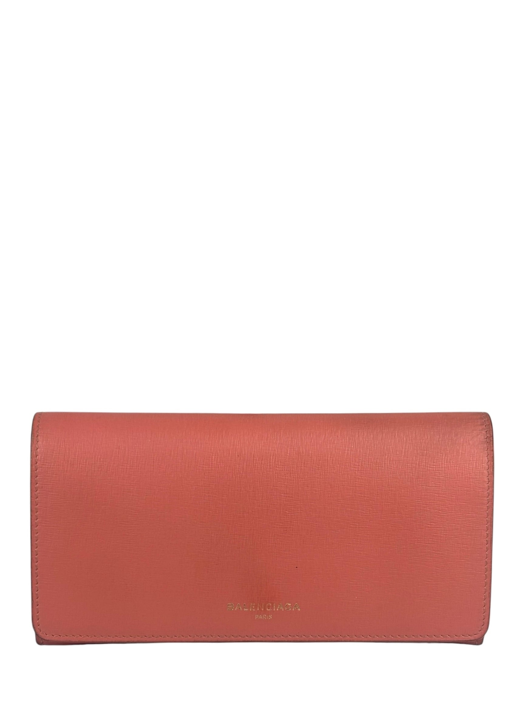Balenciaga Salmon Pink Leather Essential Money Flap Wallet