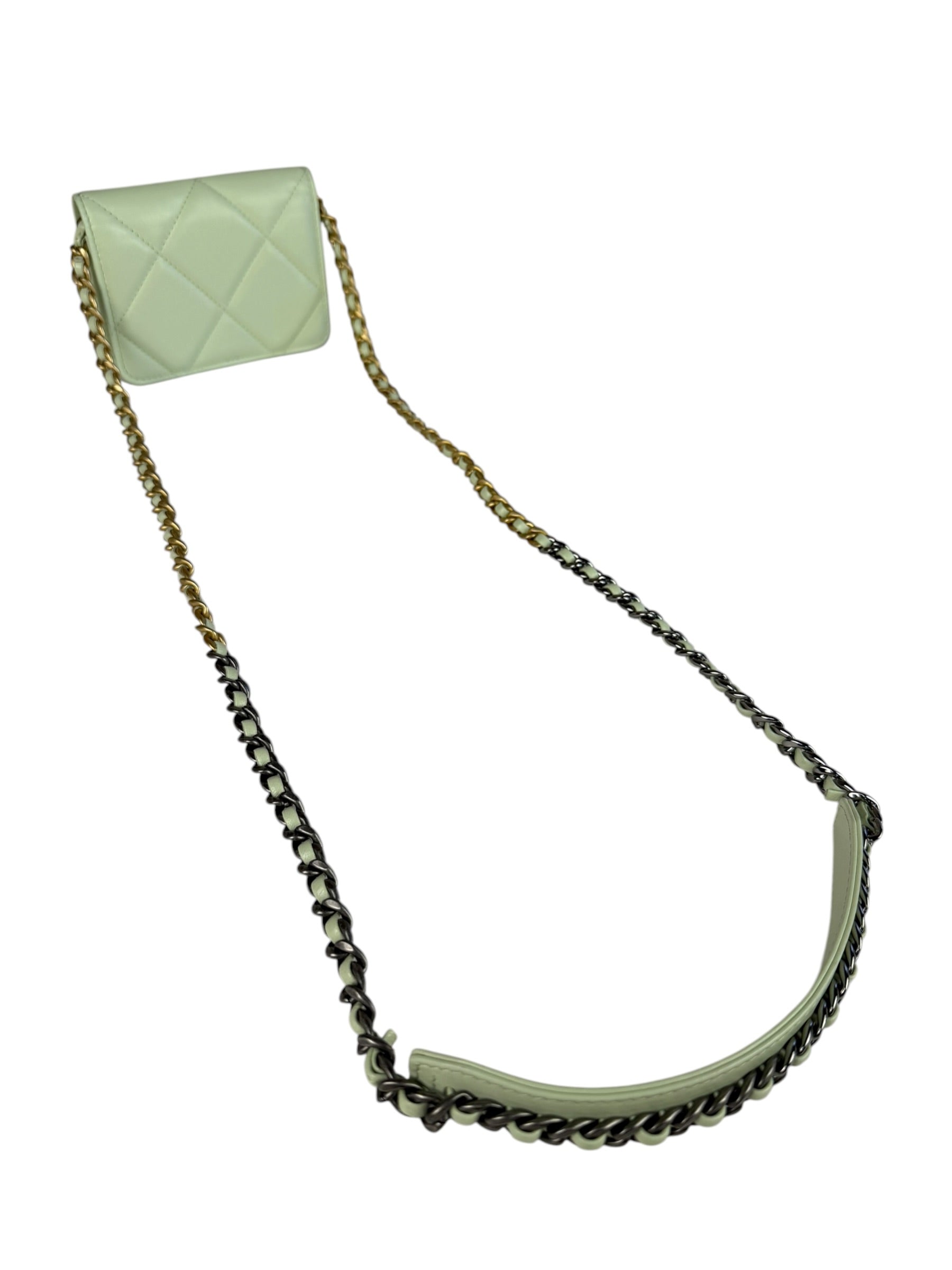 Chanel Green Quilted Leather 19 Flap Chain Card Holder 2021
