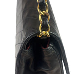 Chanel Vintage Black Leather Timeless Diagonal Stitch Flap Bag 1986