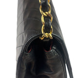 Chanel Vintage Black Leather Timeless Diagonal Stitch Flap Bag 1986