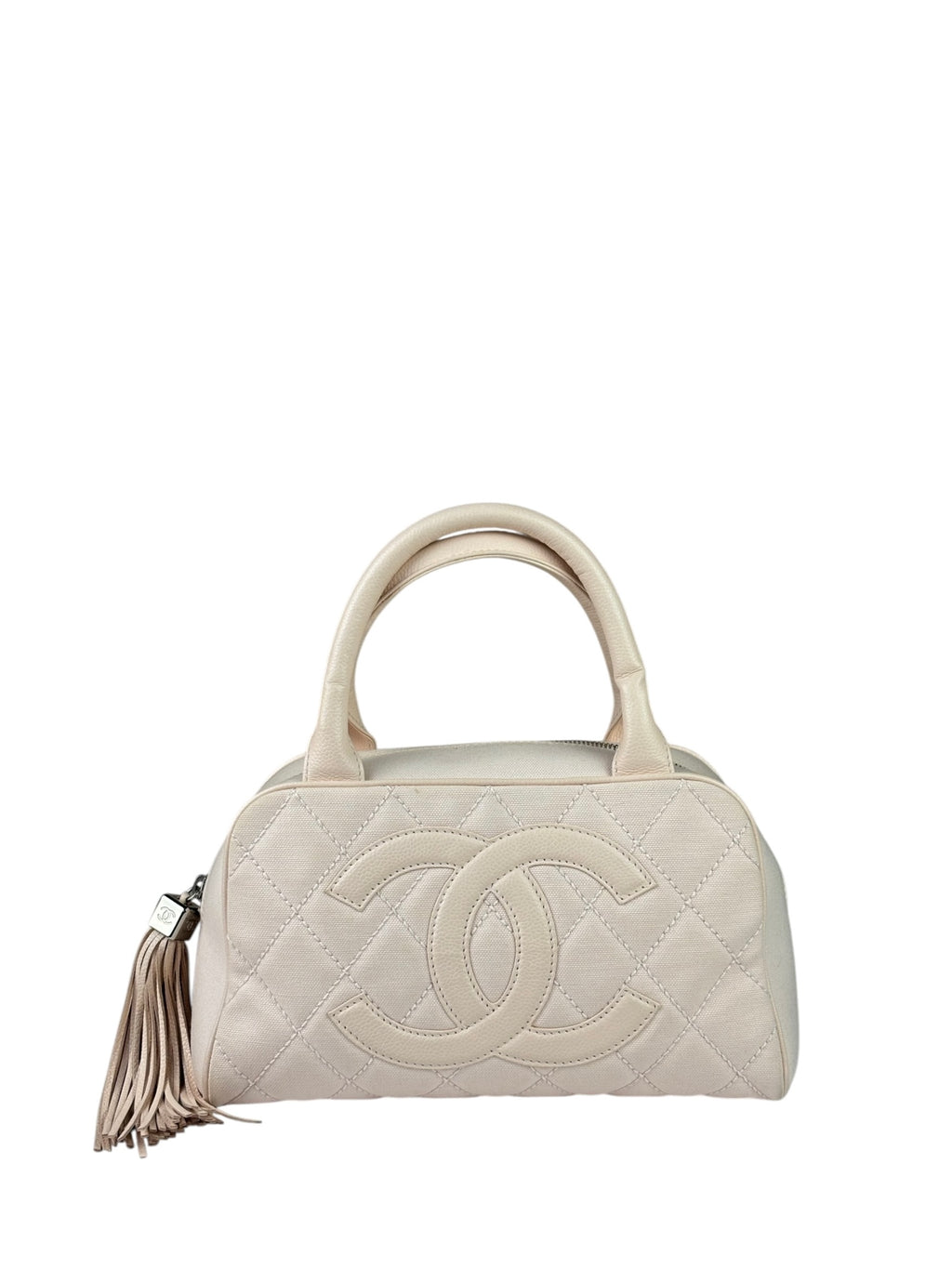 Chanel Pink Leather Trim Quilted Timeless Bowling Handbag 2004