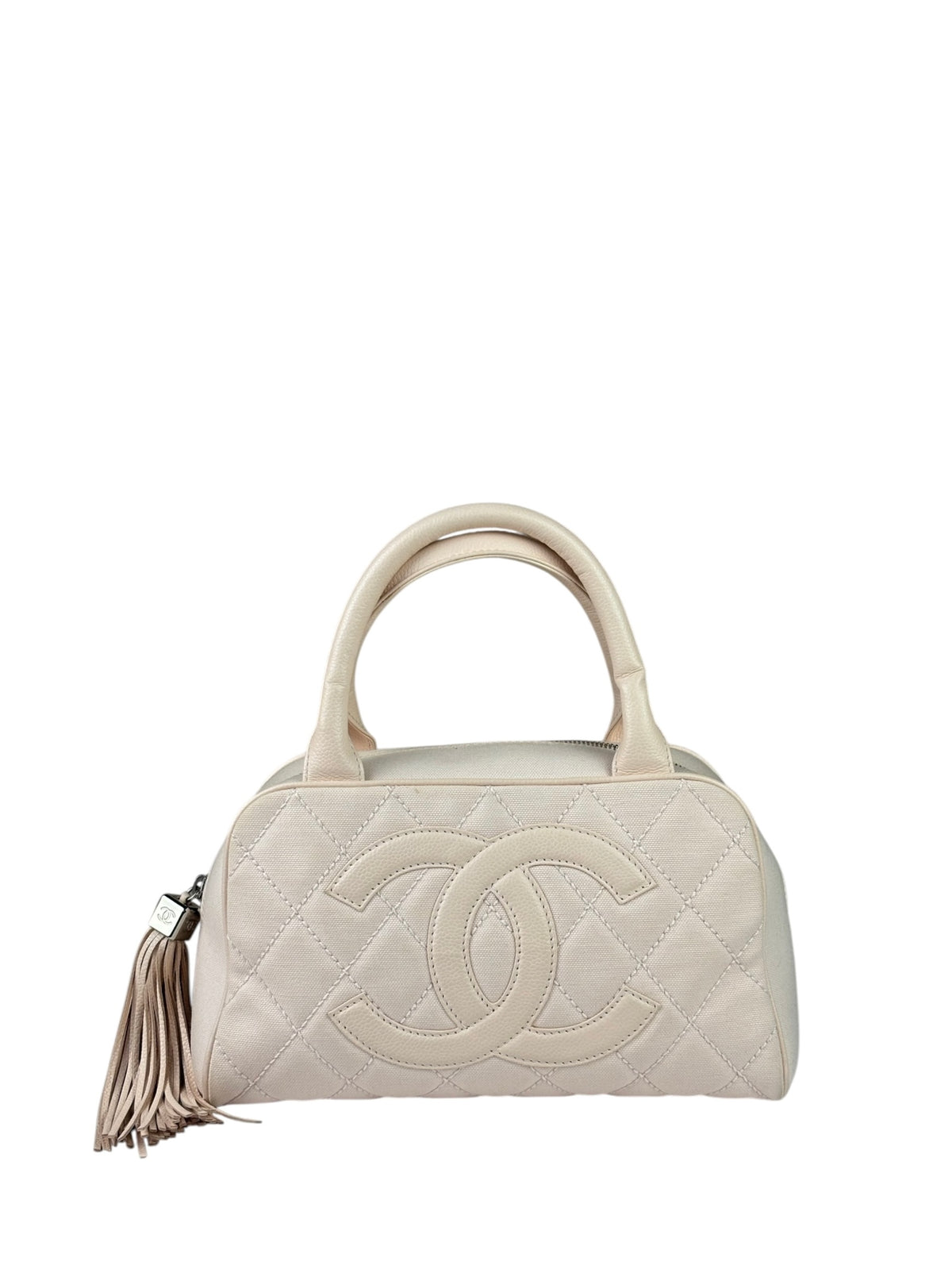 Chanel Pink Leather Trim Quilted Timeless Bowling Handbag 2004